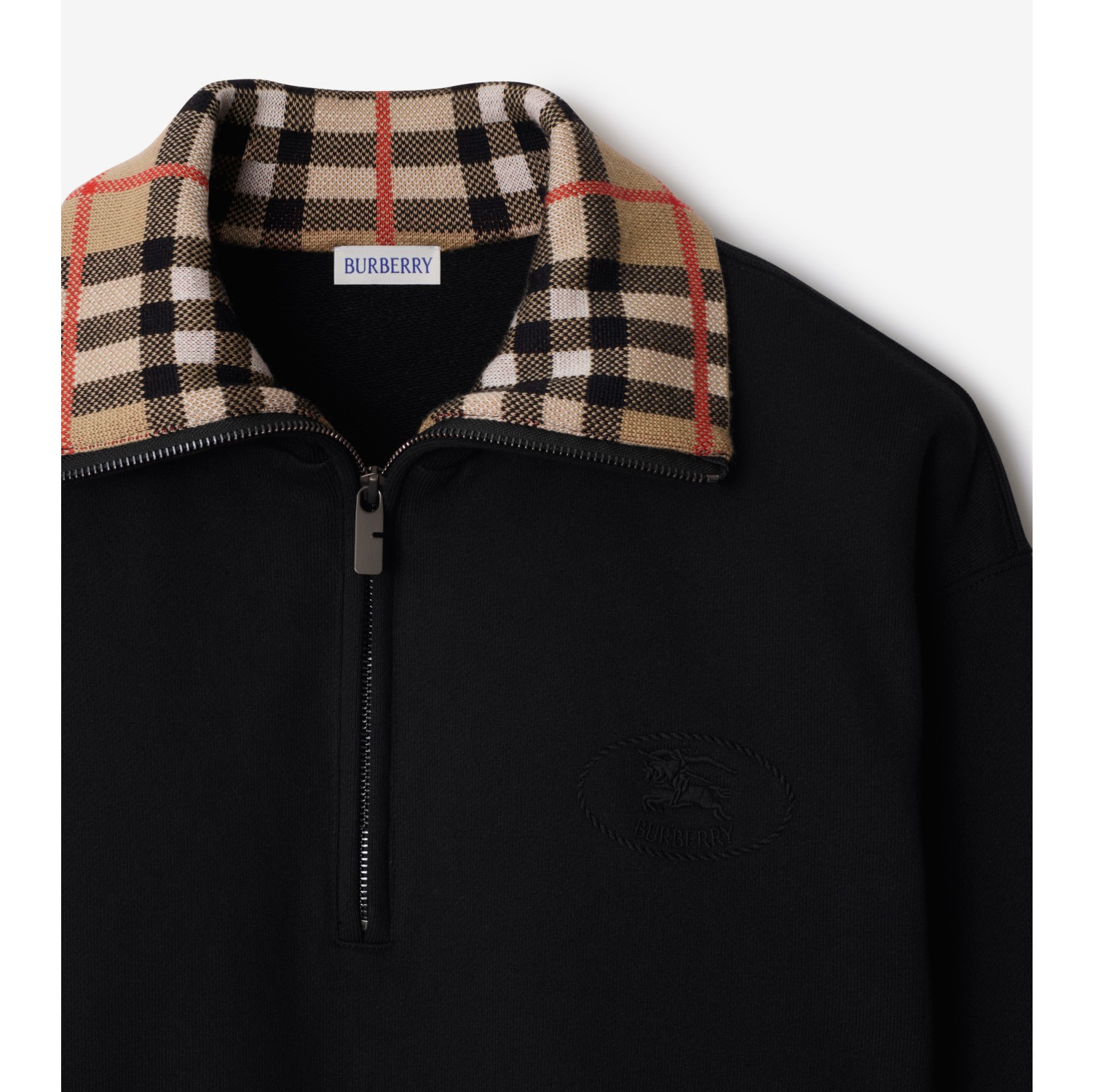 Check Collar Cotton Half-zip Sweatshirt