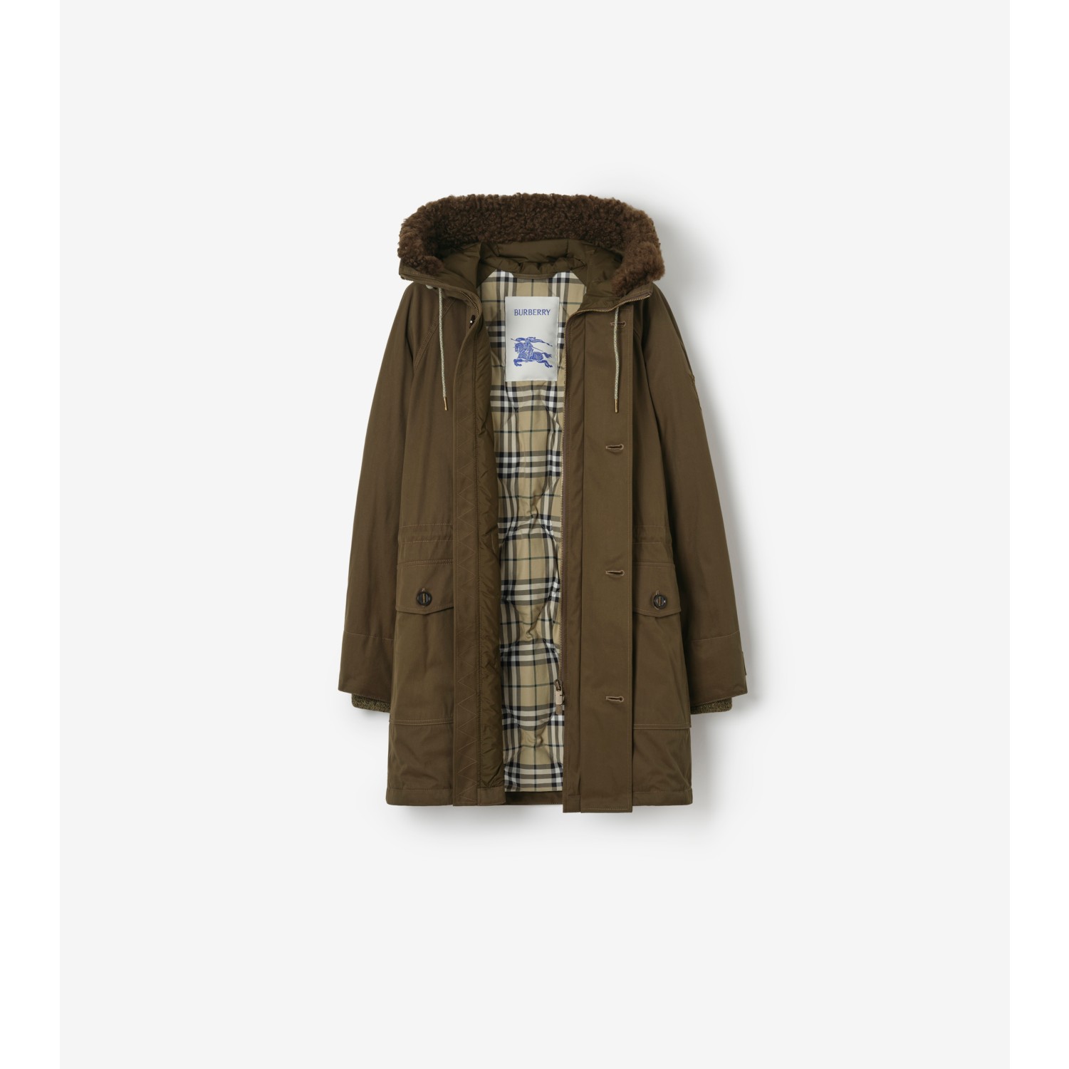 Shearling Trim Gabardine Parka in Juniper green - Men | Burberry