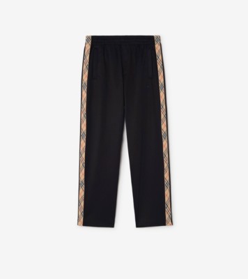 Check Trim Cotton Blend Track Pants in Navy - Men | Burberry® Official