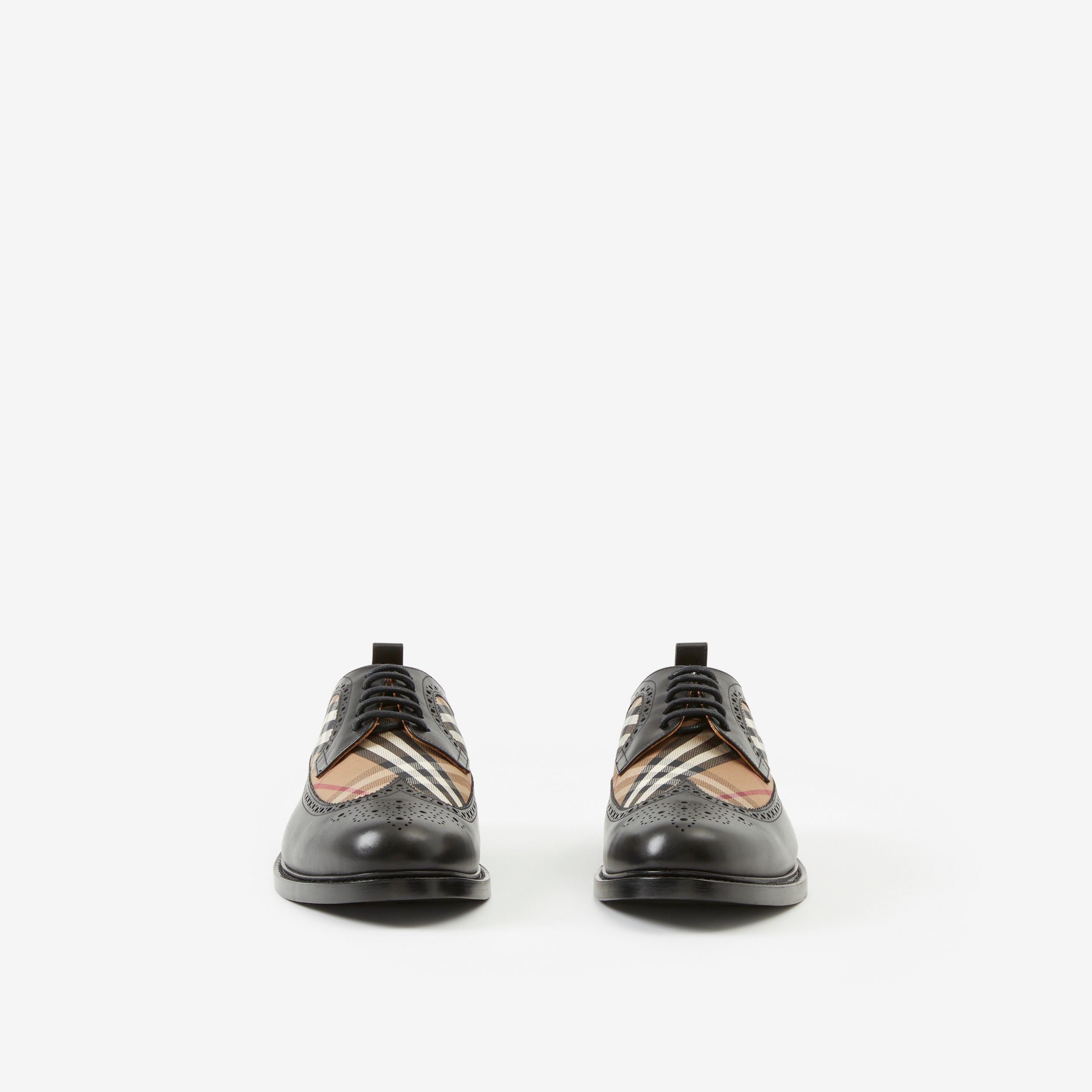 Derby-Schuhe aus Leder mit Vintage Check-Panel (Schwarz/birkenbraun) | Burberry® - 2