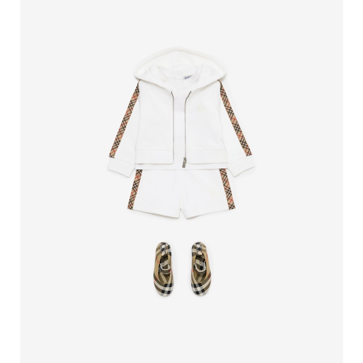  Check Trim Cotton Zip Hoodie