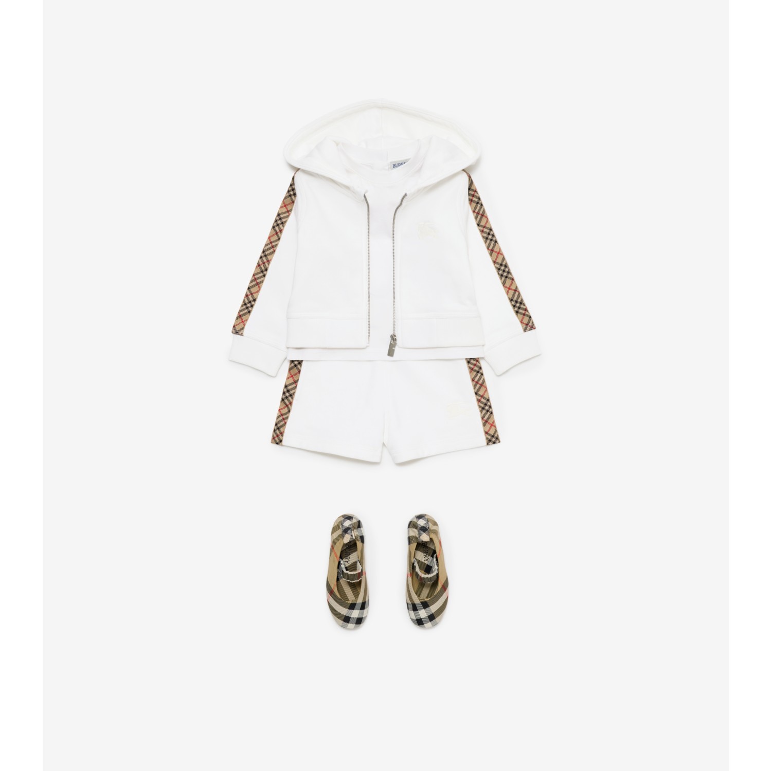 Check Trim Cotton Zip Hoodie