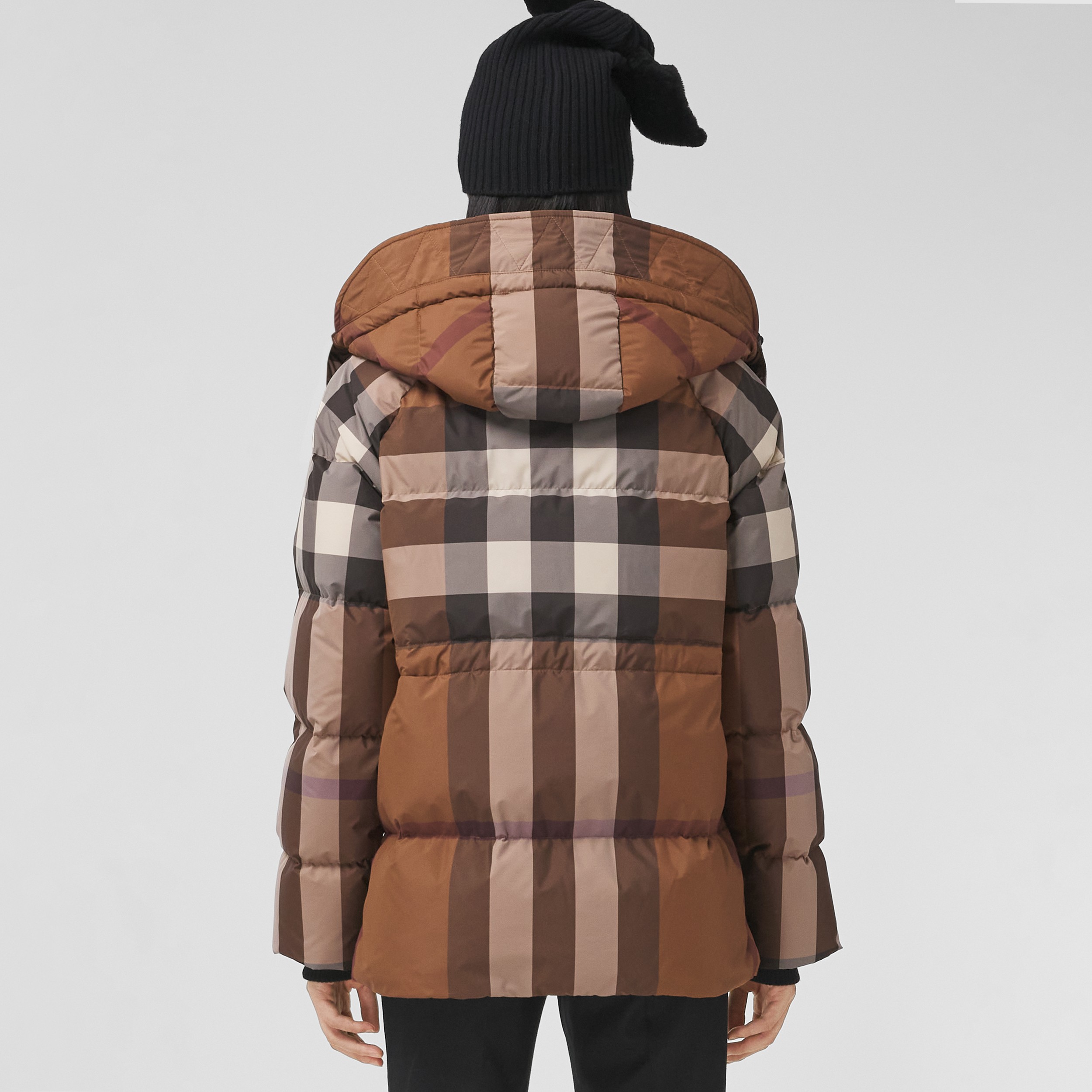 Detachable Hood Check Puffer Jacket in Dark Birch Brown - Women | Burberry® Official - 3