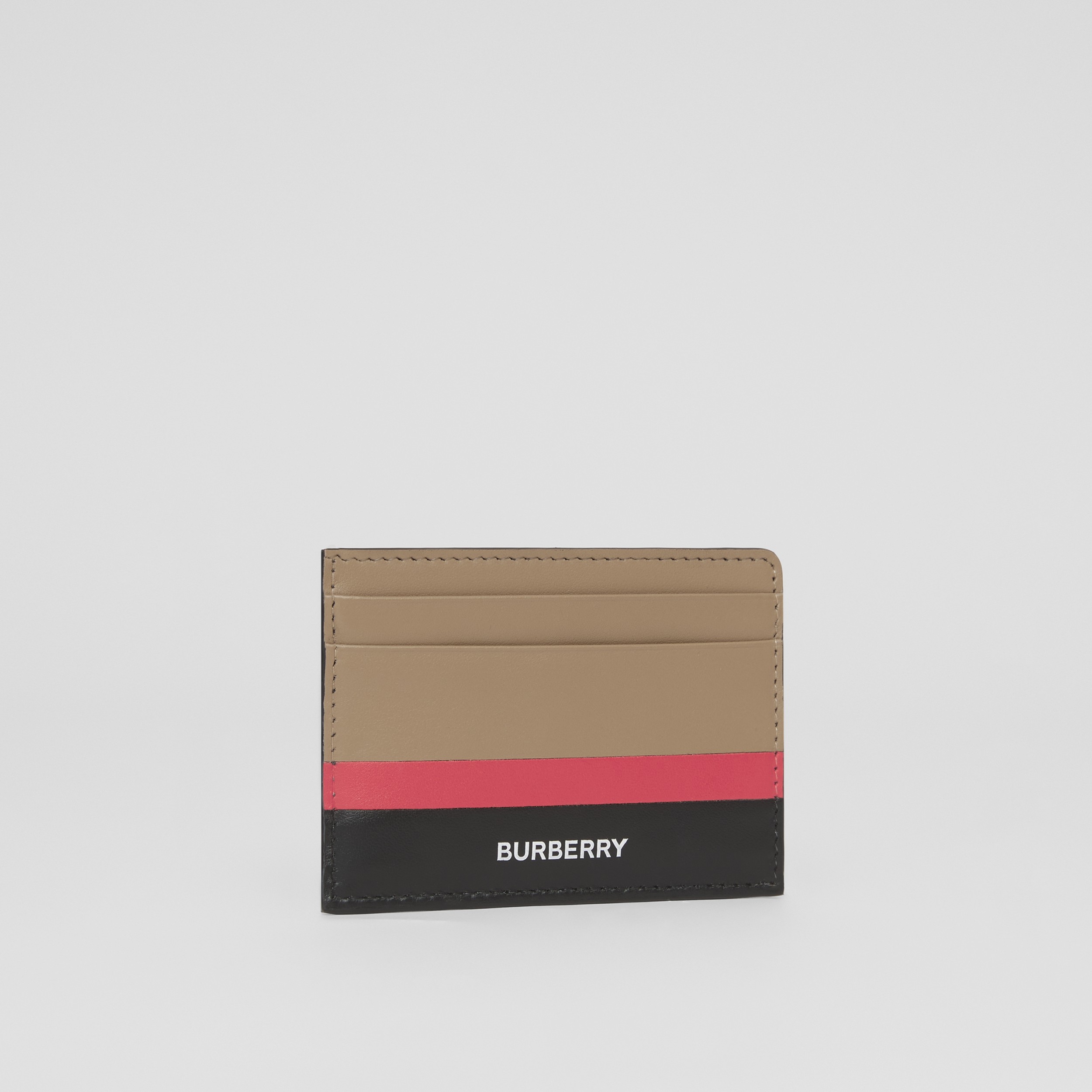 Stripe Intarsia Leather Card Case in Driftwood/black/red - Men | Burberry® Official - 4
