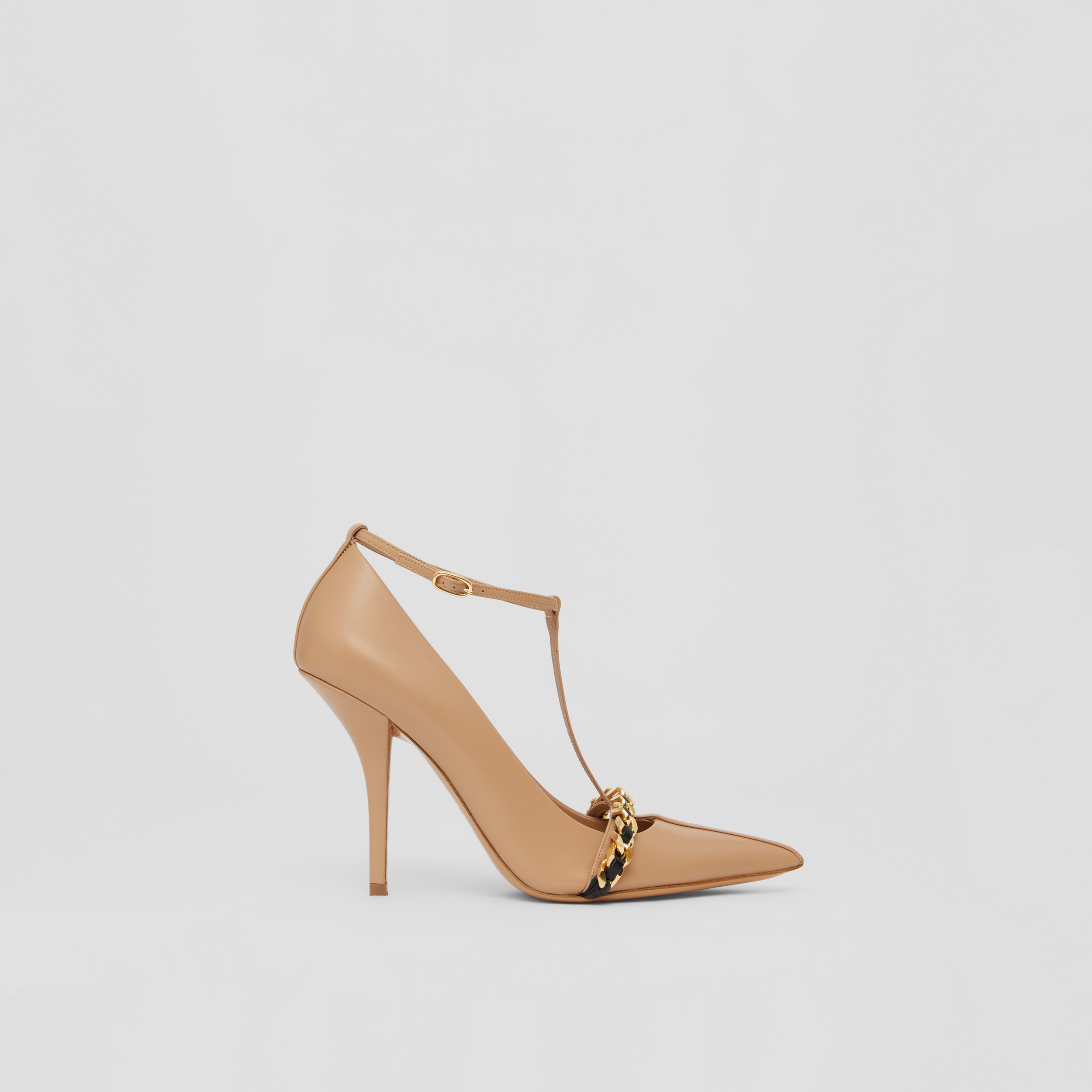 Chain Trim Leather Point-toe Pumps in Cool Beige - Women | Burberry® Official - 1