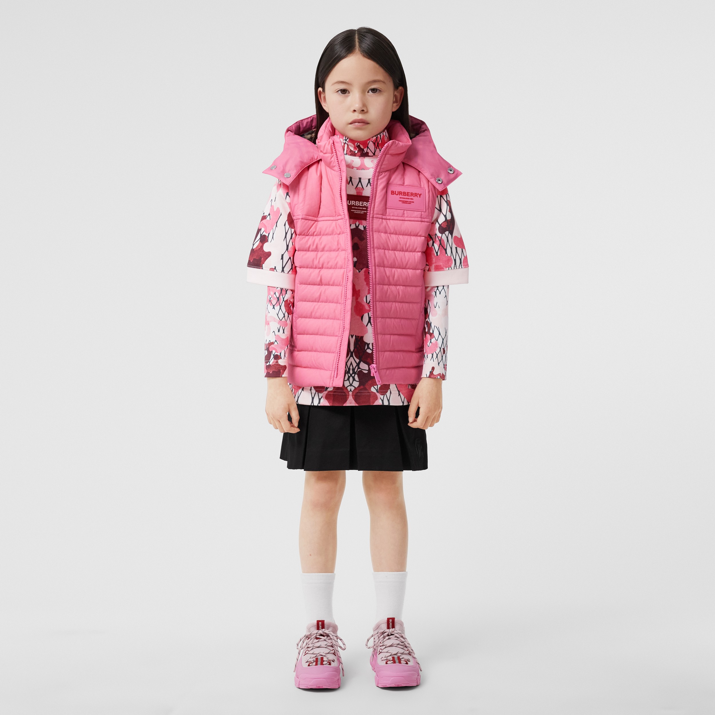 Horseferry Appliqué Nylon Hooded Puffer Gilet in Bubblegum Pink | Burberry® Official - 3