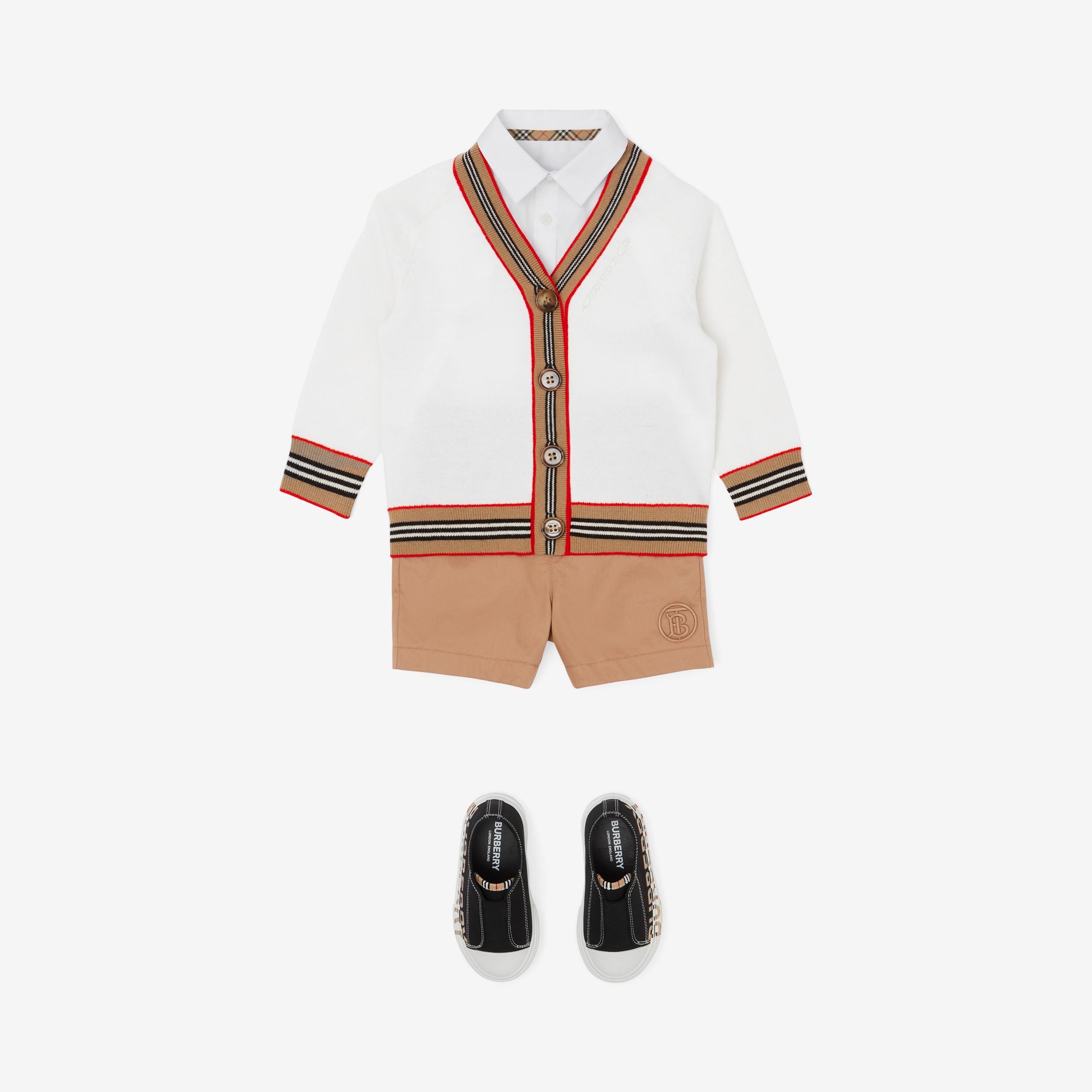Icon Stripe Trim Wool Cardigan in Ivory - Children | Burberry® Official - 4