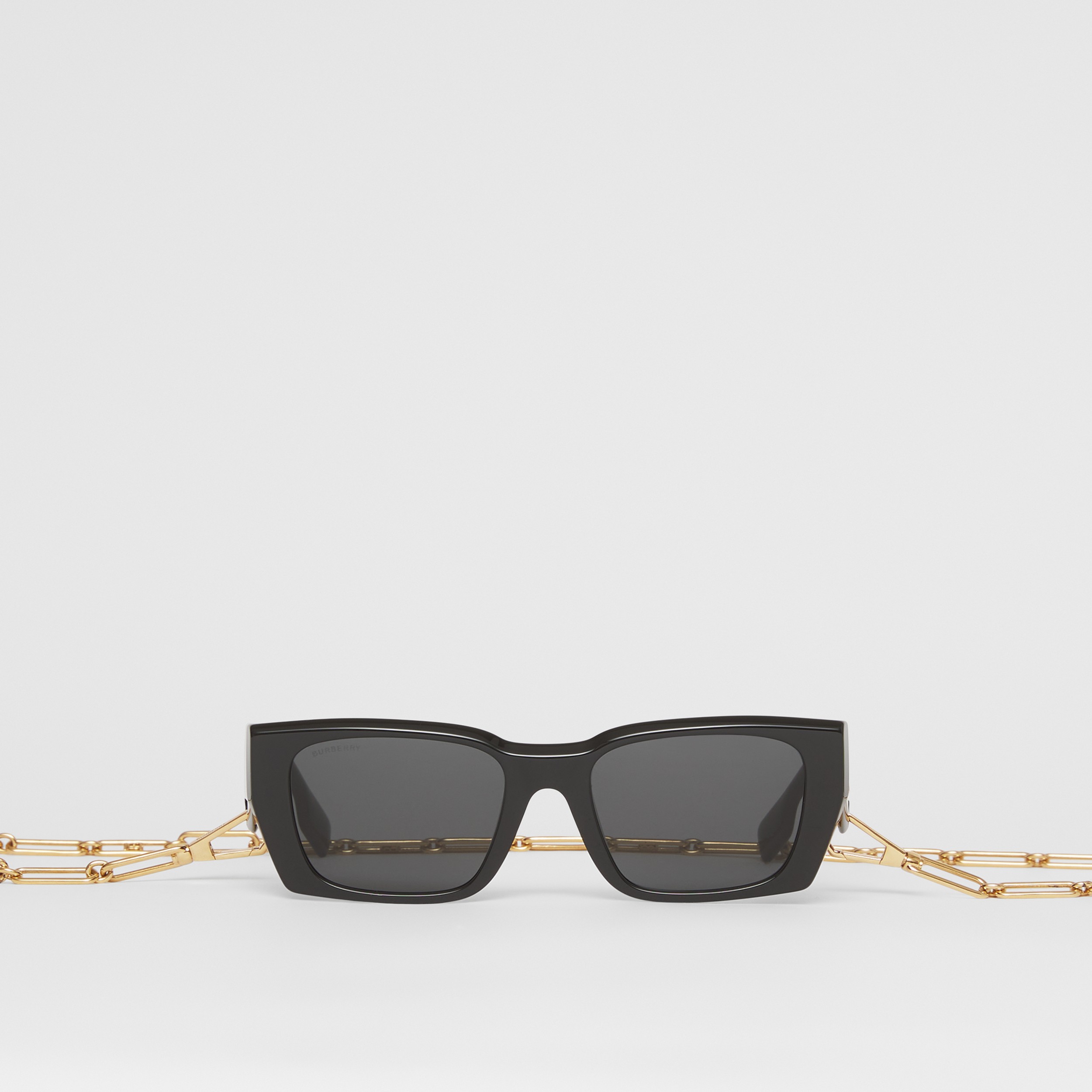 Rechteckige Sonnenbrille mit B-Motiv und Kette (Schwarz) - Damen | Burberry® - 1