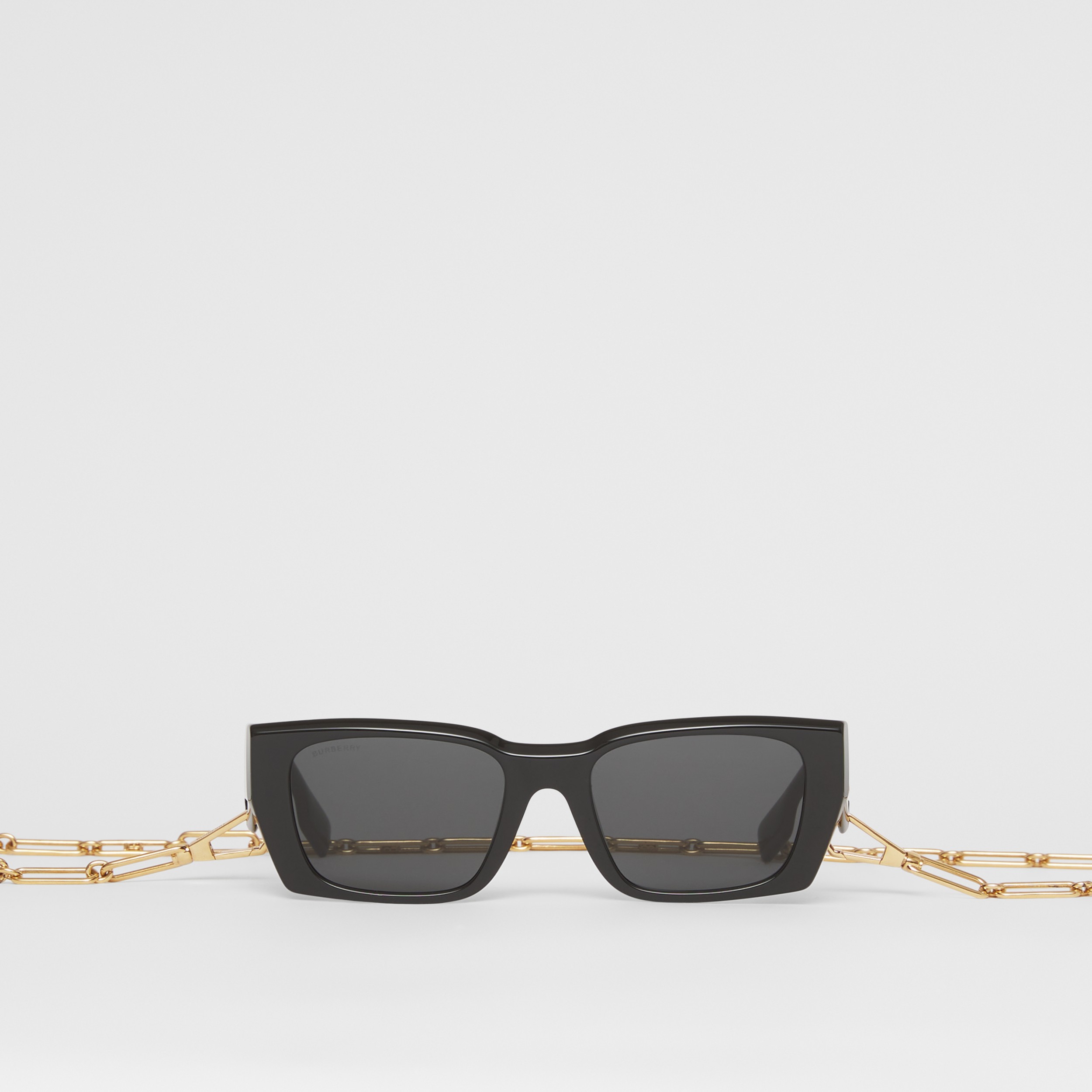 Gafas de sol rectangulares con letra y cadena (Negro) - Mujer | Burberry® oficial