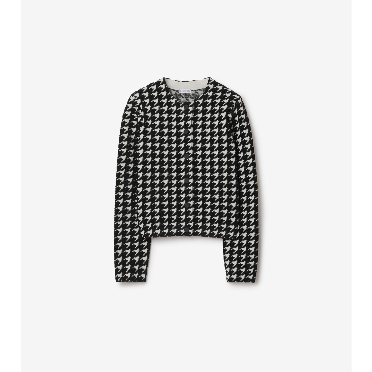 Burberry Houndstooth-pattern Crew-neck Jumper In Black