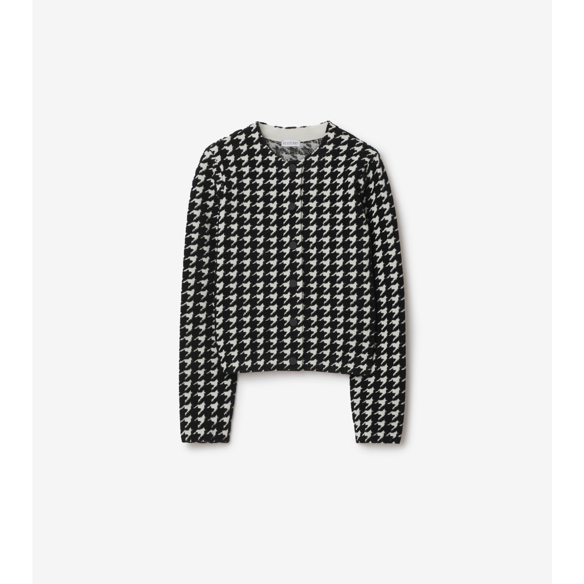 Shop Burberry Houndstooth Nylon Blend Cardigan In Black