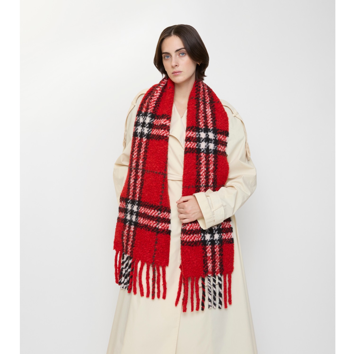 Check Alpaca Wool Blend Bouclé Scarf