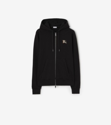 Check Knight Stamp Cotton Zip Hoodie in Black - Men | Burberry