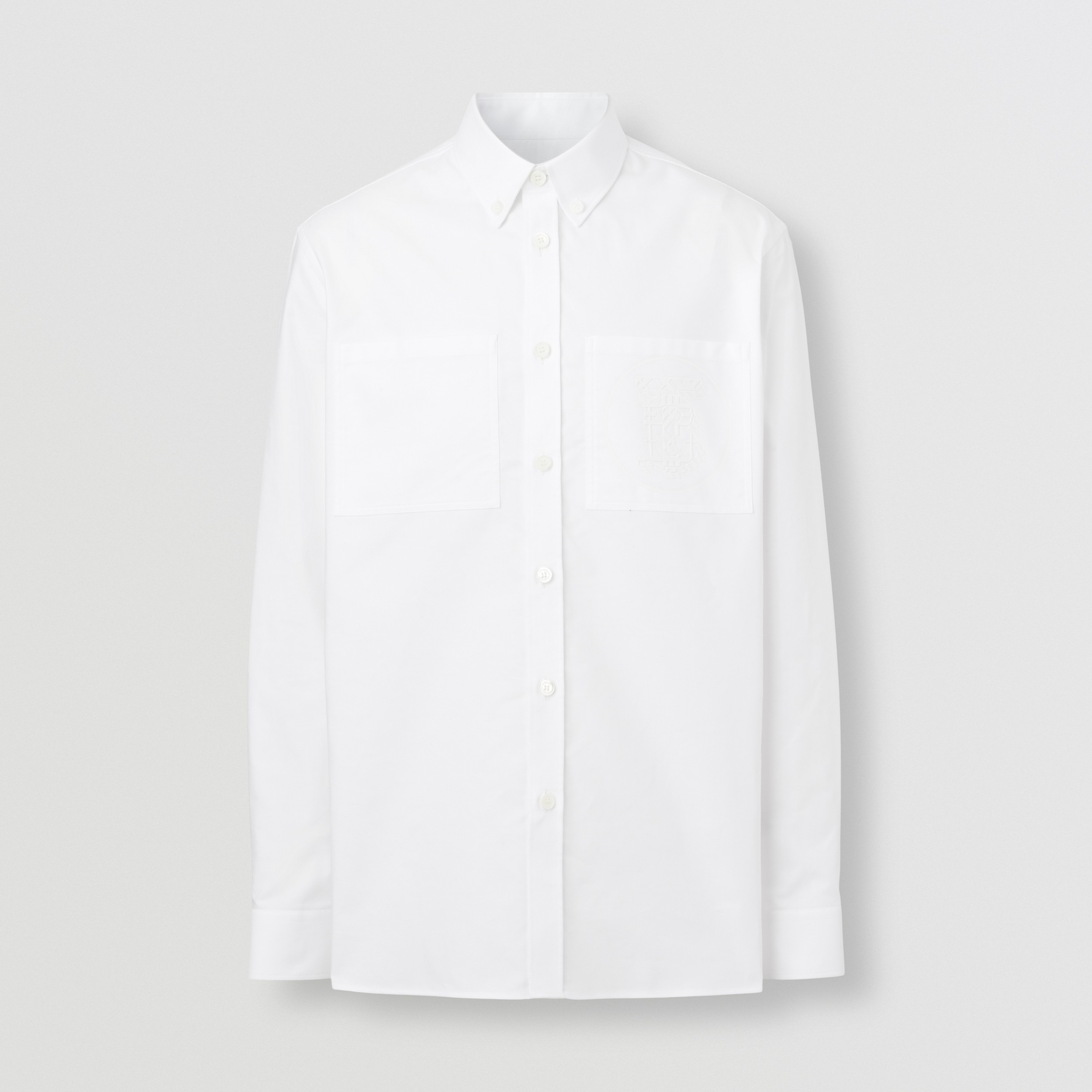 Monogram Motif Cotton Oxford Shirt in Optic White - Men | Burberry® Official - 4