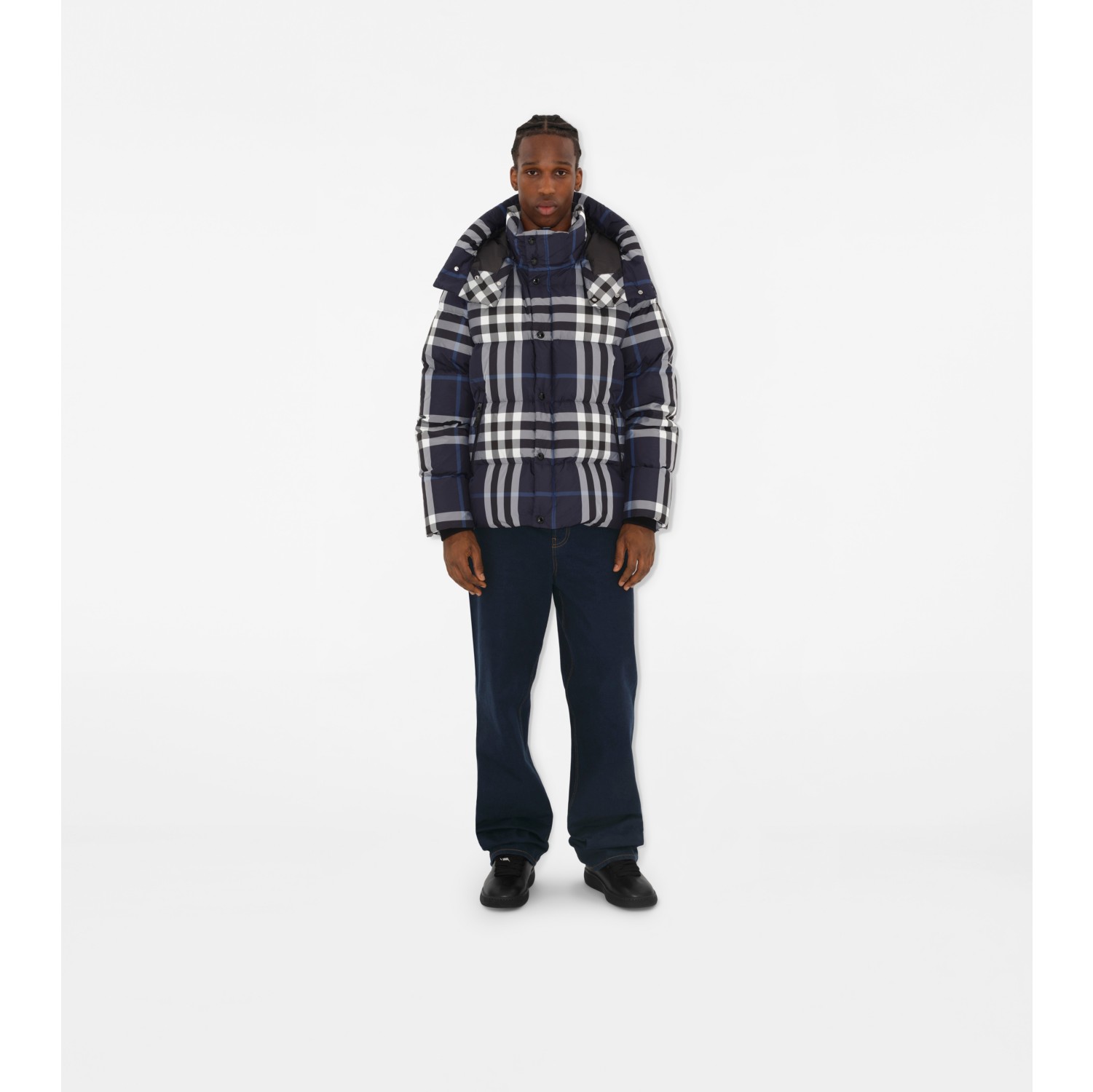チェック パファージャケット (ホワイト／ダークチャコールブルー  