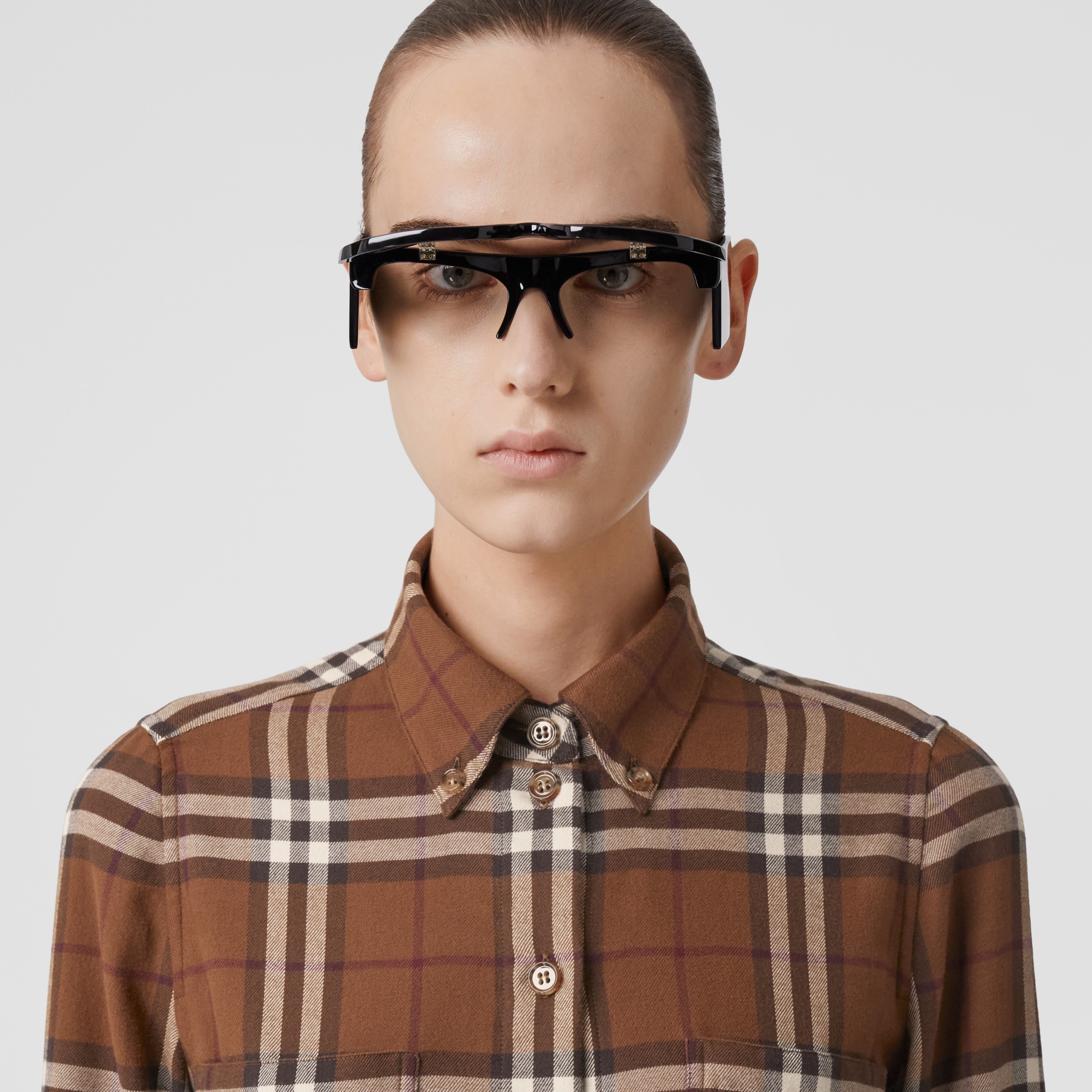 Check Cotton Flannel Shirt in Dark Birch Brown - Women | Burberry® Official - 2