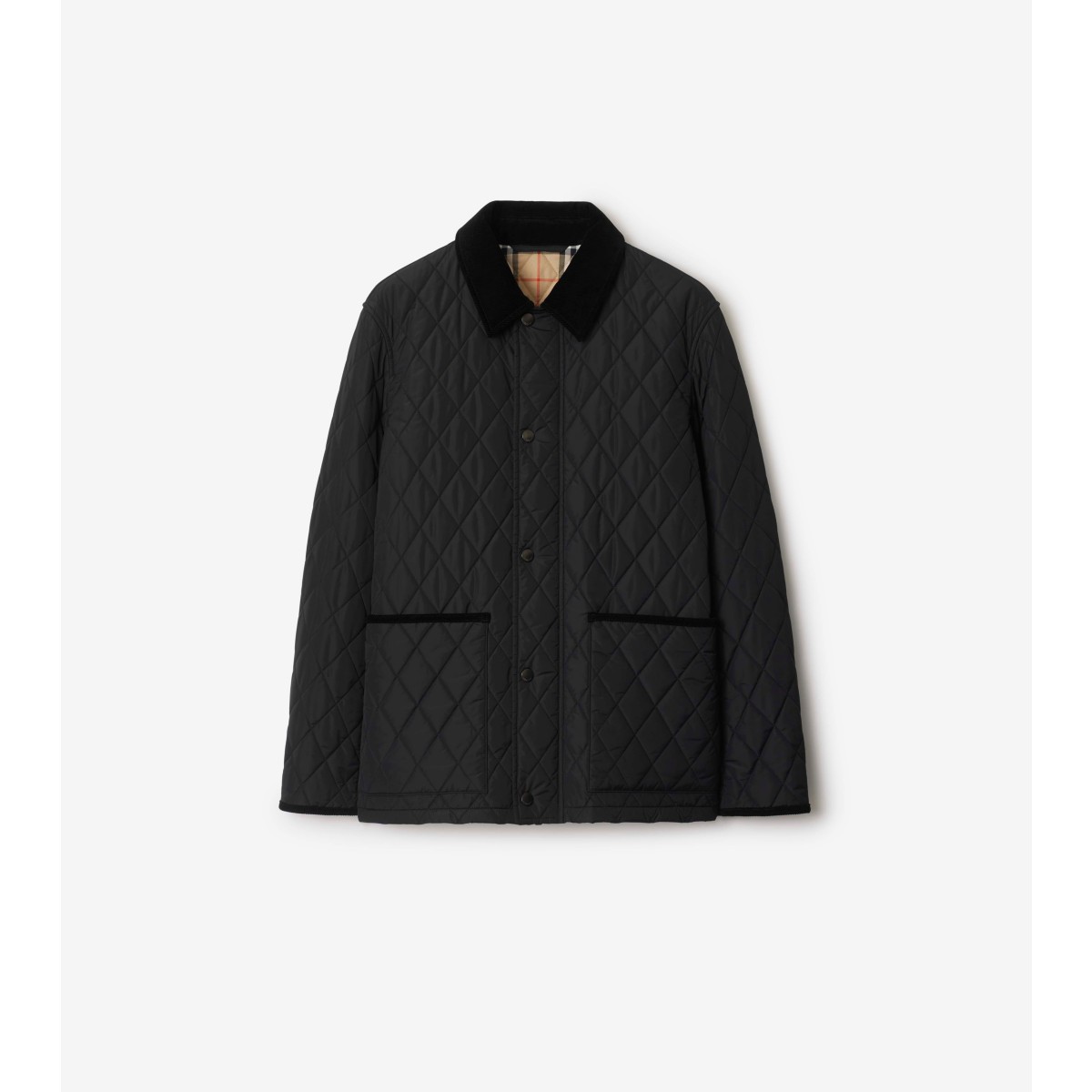 Burberry Diamond Quilted Jacket With Corduroy Collar In Black