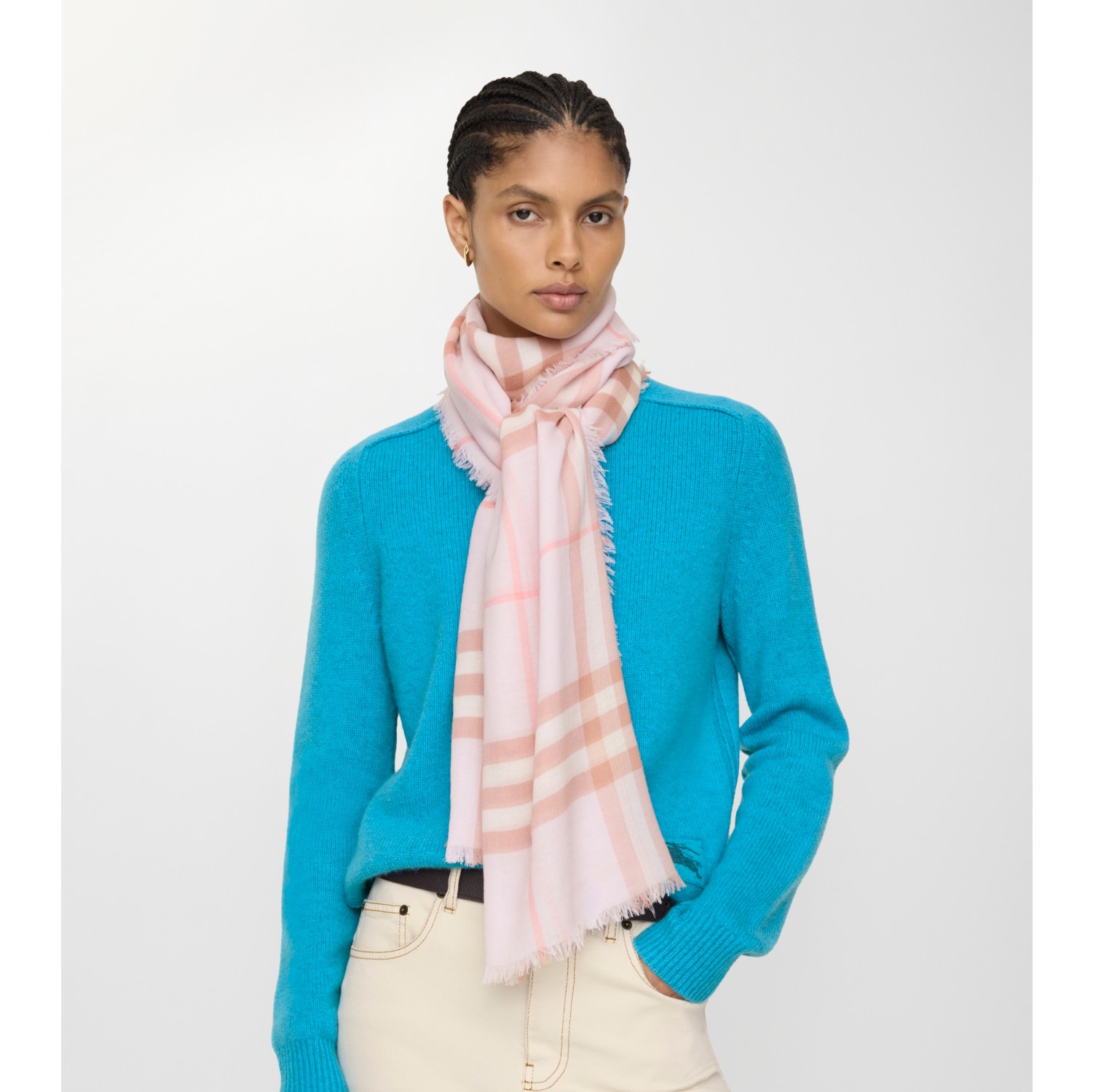 Wide Check Wool Scarf in Quartz pink | Burberry® Official