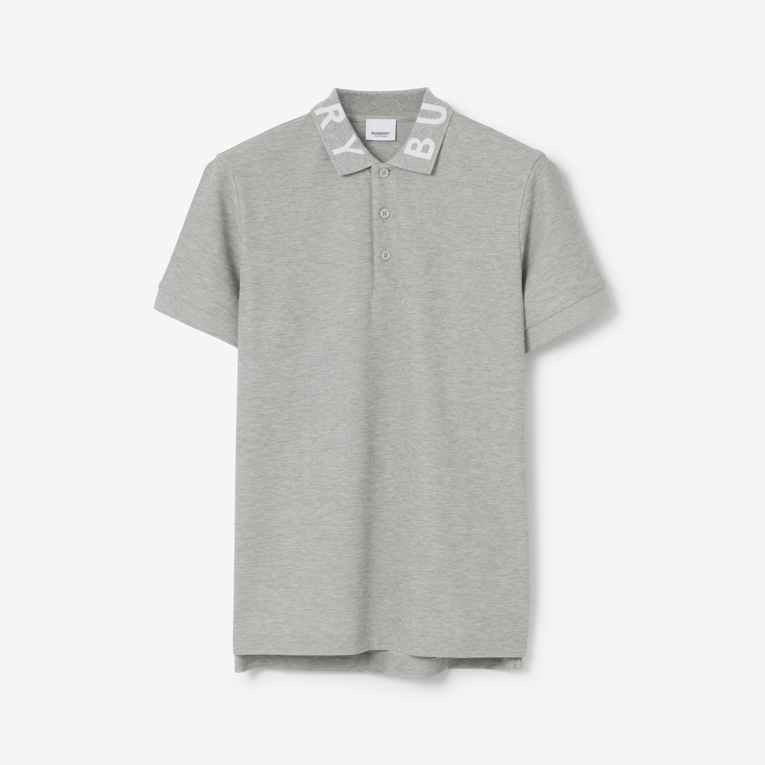 Logo Intarsia Cotton Piqué Polo Shirt in Pale Grey Melange - Men | Burberry® Official - 1