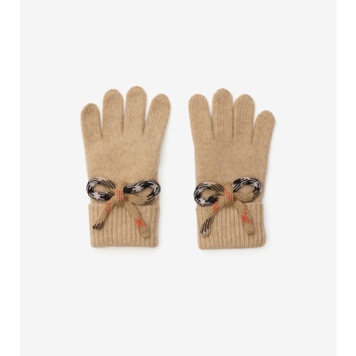  Check Bow Wool Cashmere Gloves