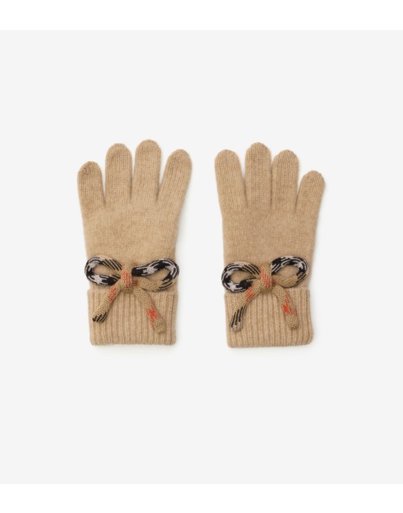 Check Bow Wool Cashmere Gloves