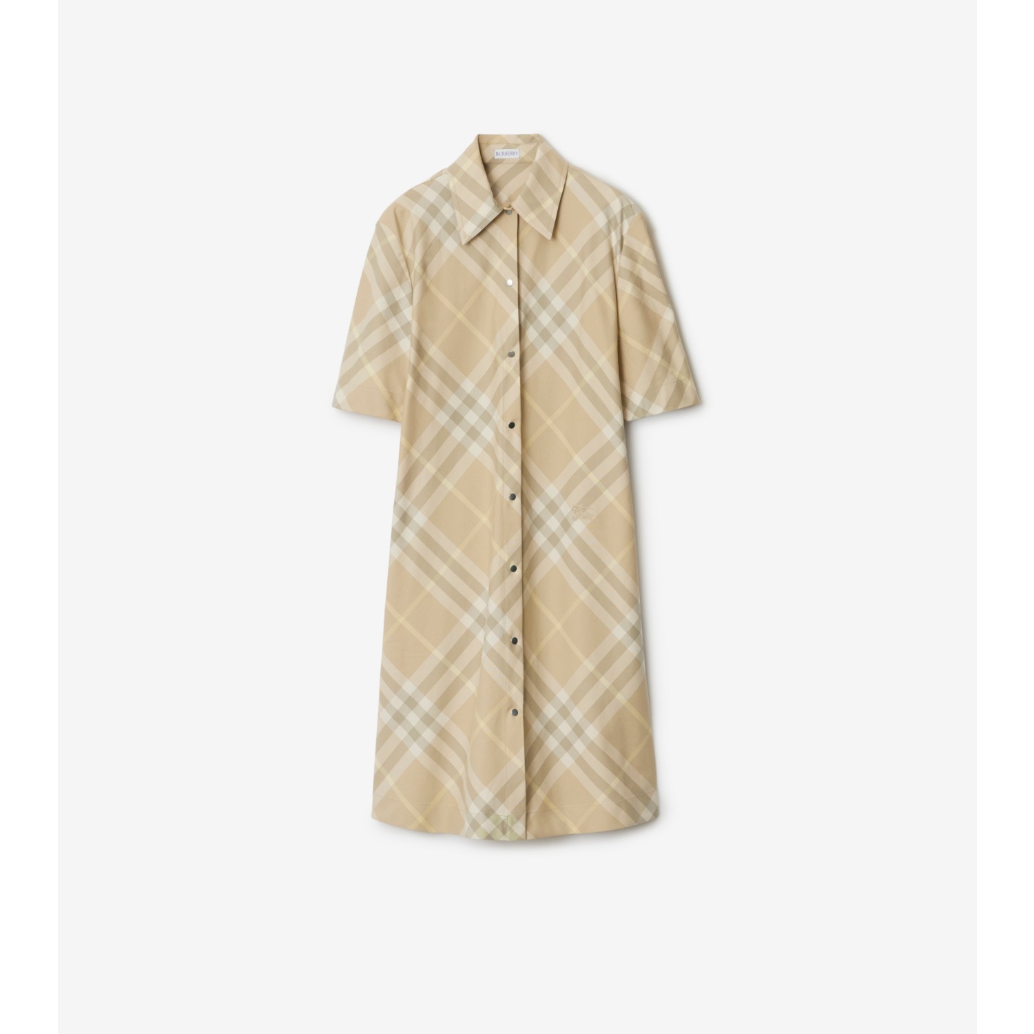 Check Cotton Shirt Dress in Flax Women Burberry Official