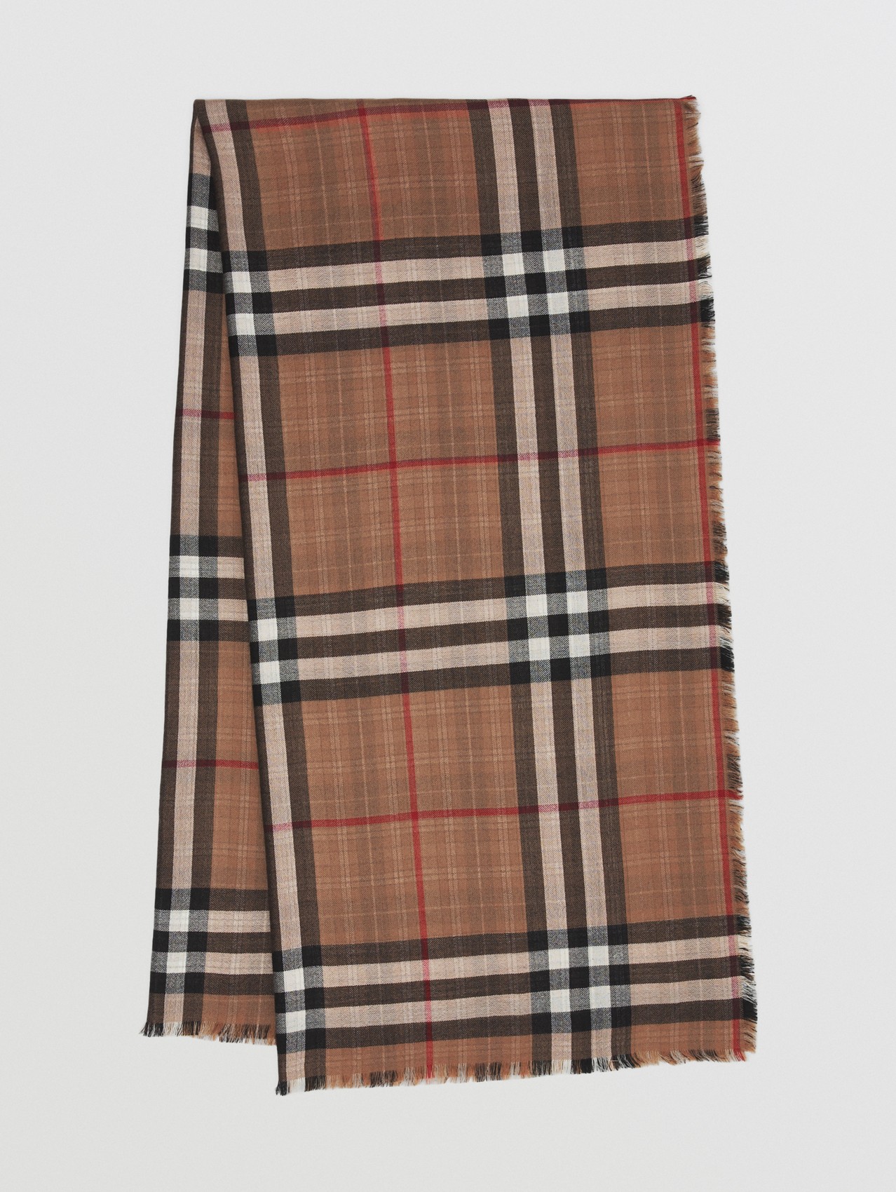 Reversible Check Cashmere Scarf in Birch Brown