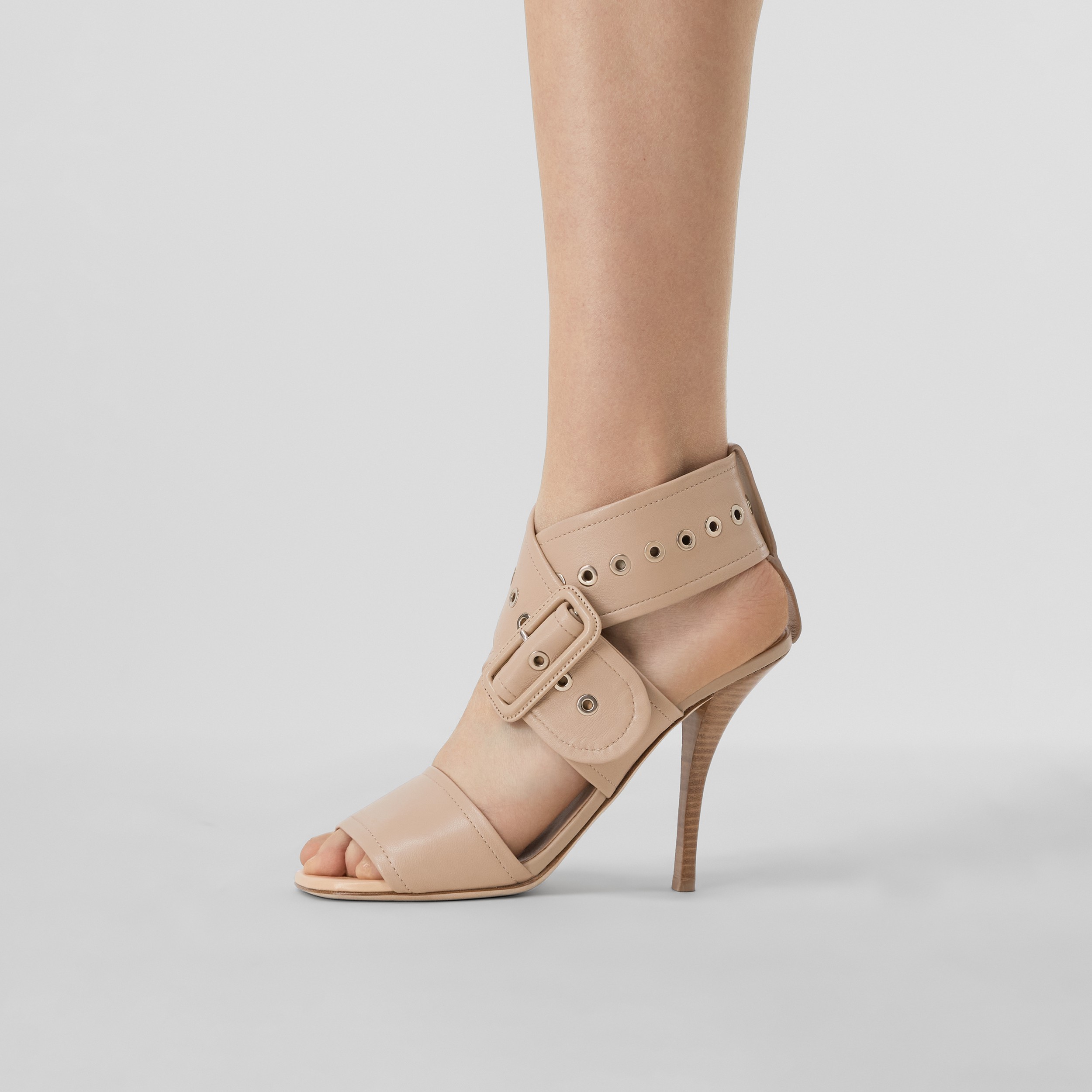 Buckled Strap Leather Stiletto-heel Sandals in Soft Fawn - Women | Burberry® Official - 3