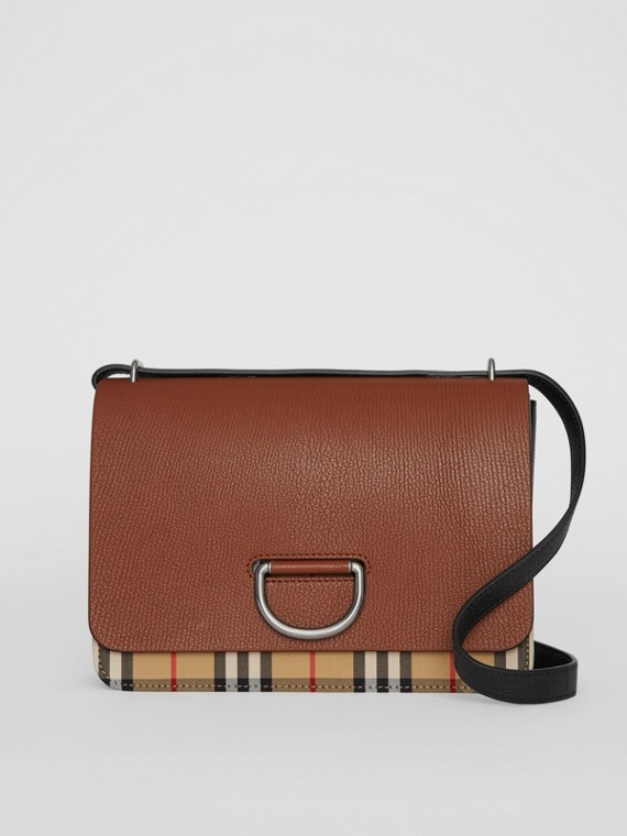 Women S Handbags Purses Burberry United States The Medium Vintage Check And Leather D Ring Bag In Tan Black