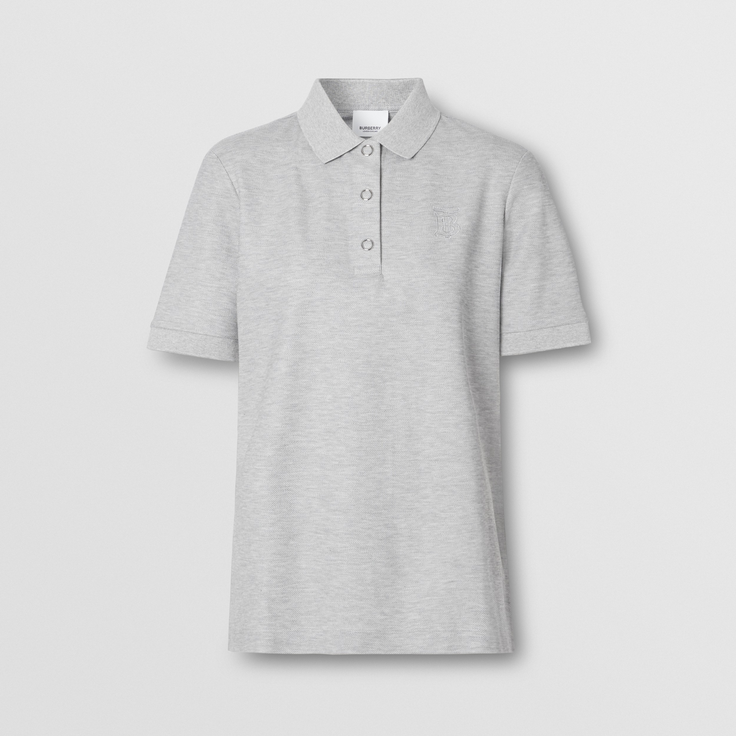 Monogram Motif Cotton Piqué Polo Shirt in Pale Grey Melange Women