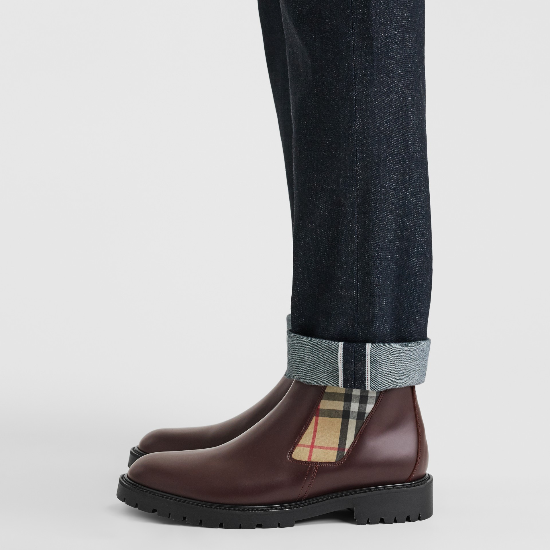 vintage check and leather ankle boots