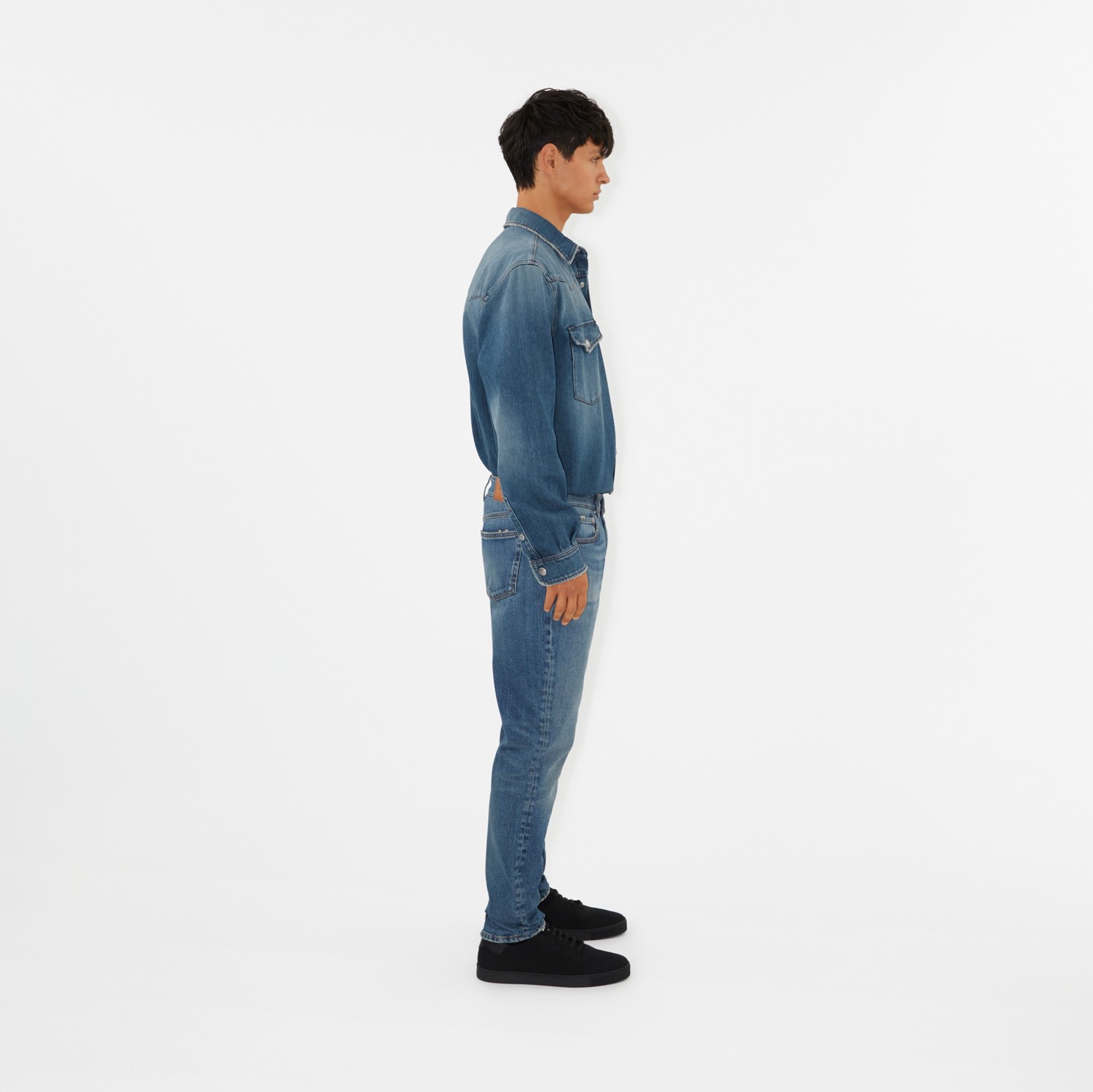 Camisa em brim japonês (Jeans Lavagem Vintage) - Homens | Burberry® oficial