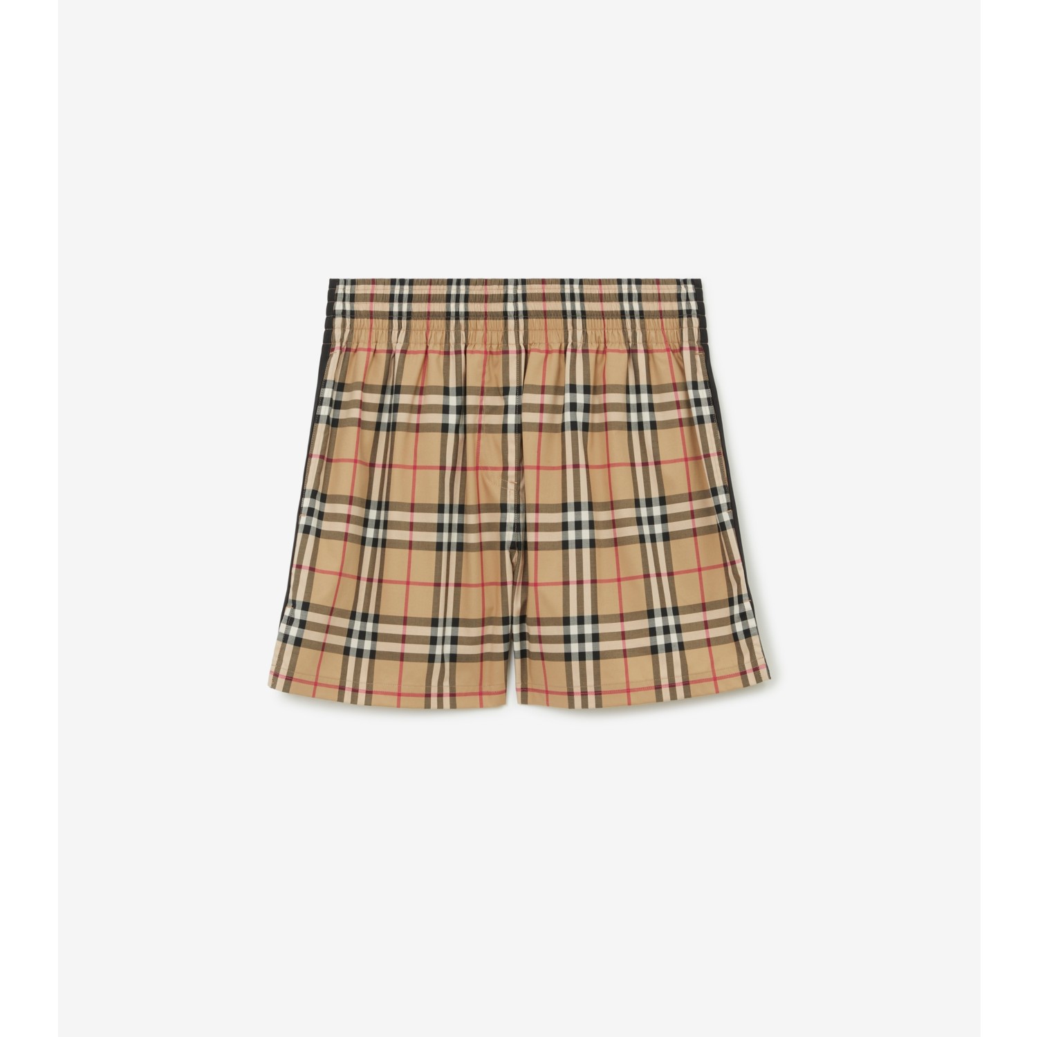 Side Stripe Vintage Check Stretch Cotton Shorts in Archive beige