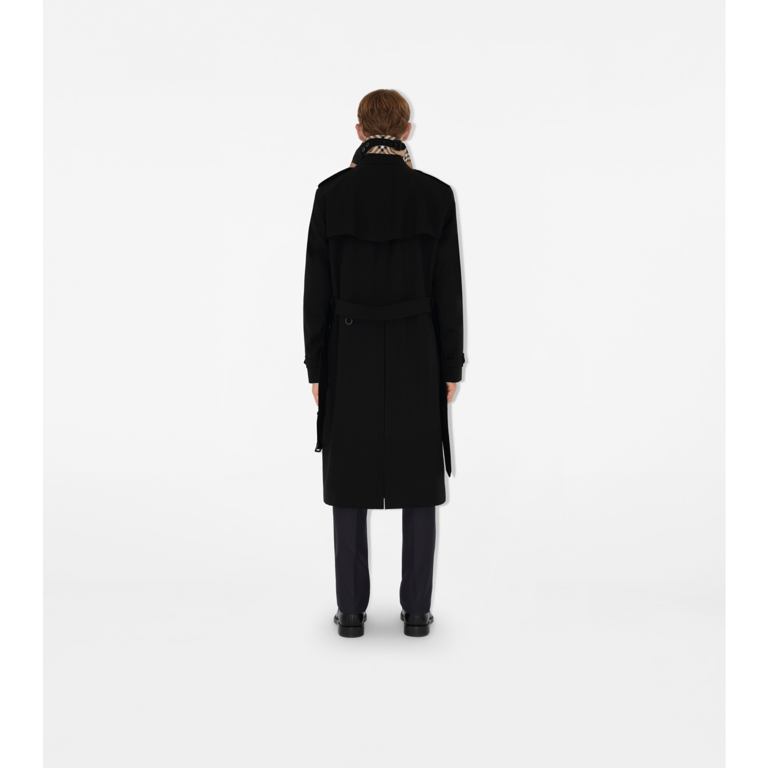 Long Kensington Heritage Trench Coat in Black Men Cotton Gabardine Burberry Official