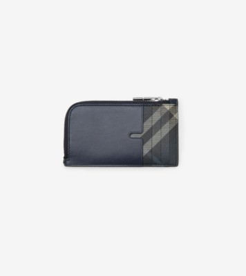 BURBERRY ネイビー ケース Pop Check Zip Card Case​ in Midnight blue - Men | Burberry® Official