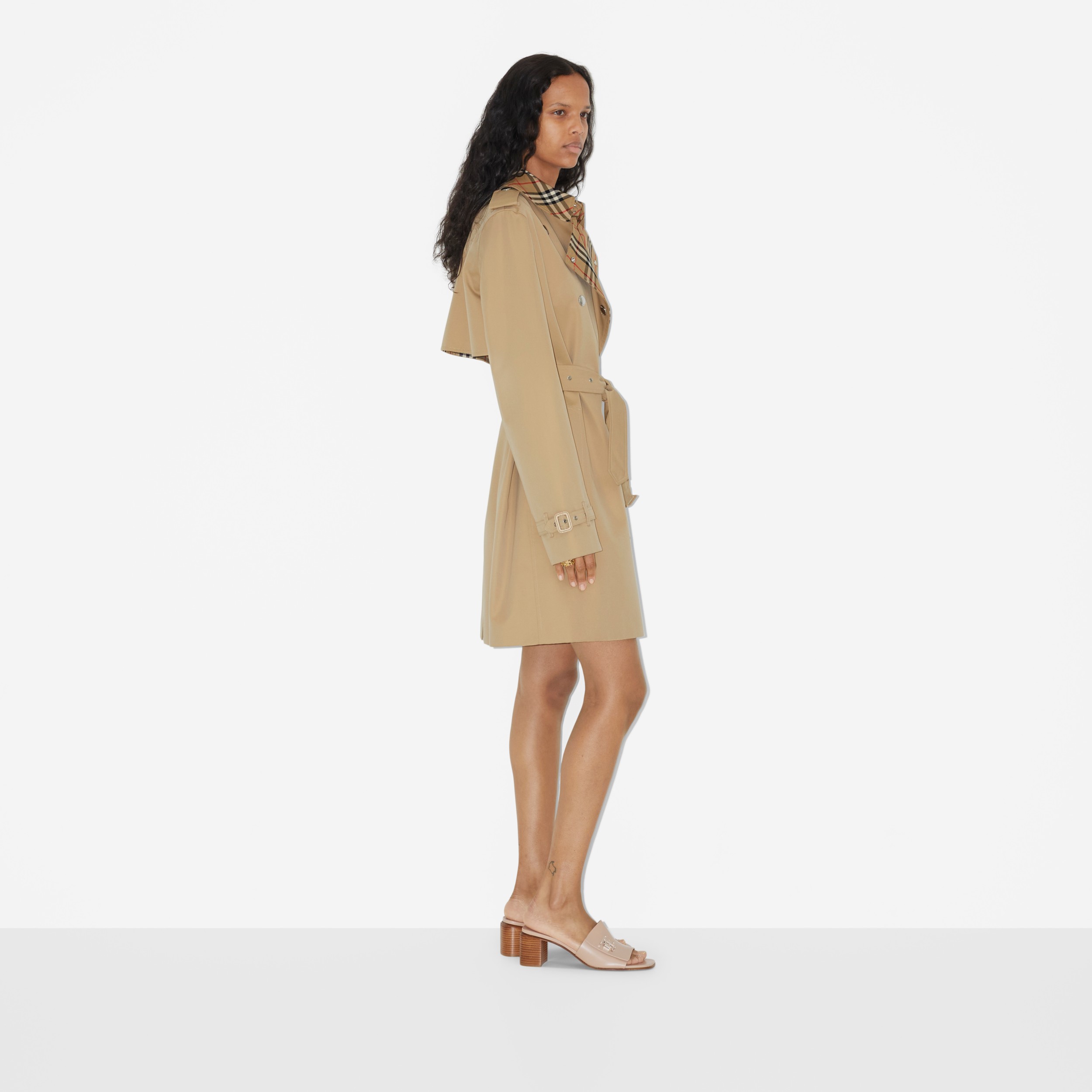 Check Trim Gabardine Trench Coat in Honey - Women | Burberry® Official - 3