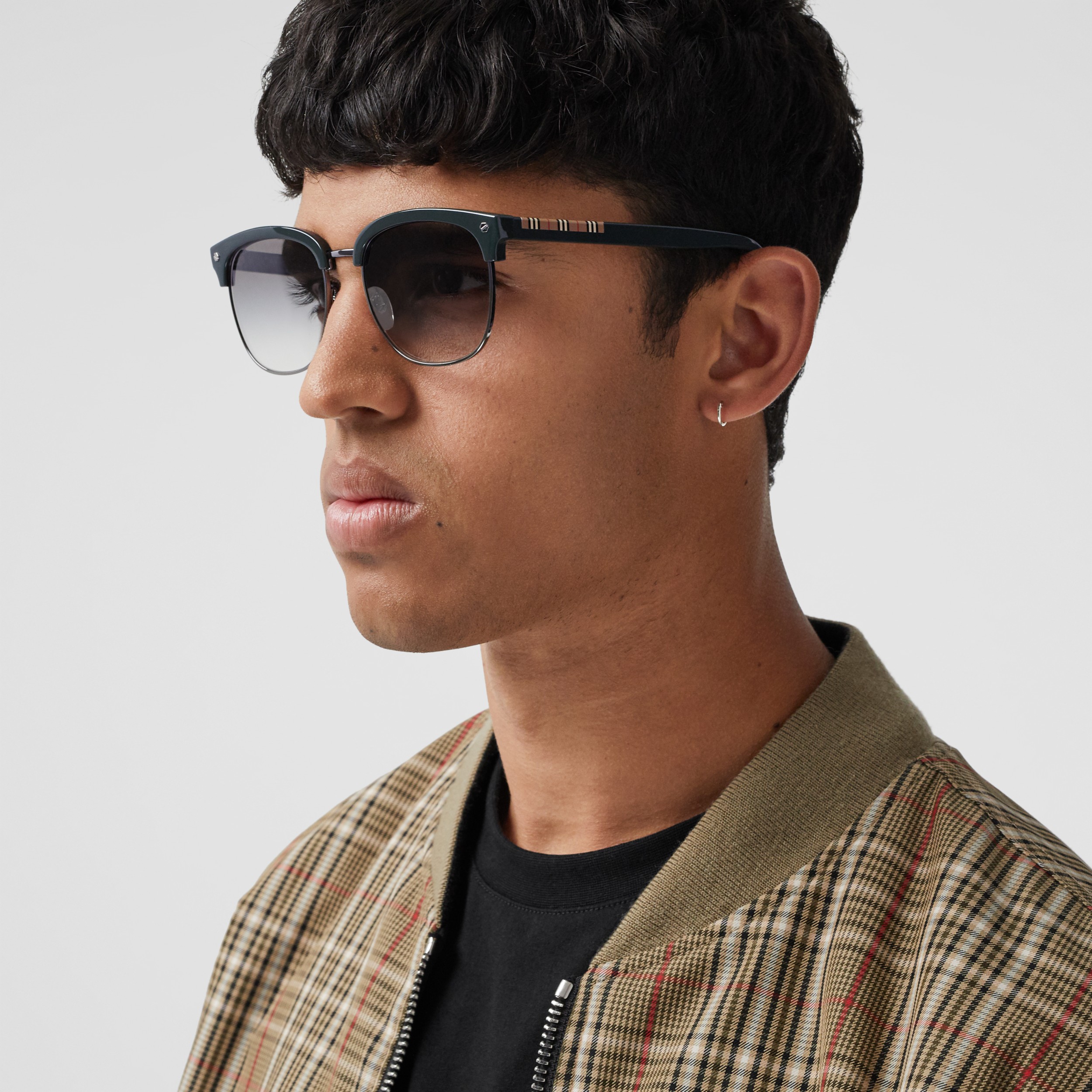 Icon Stripe Detail Square Frame Sunglasses in Military Green - Men ...