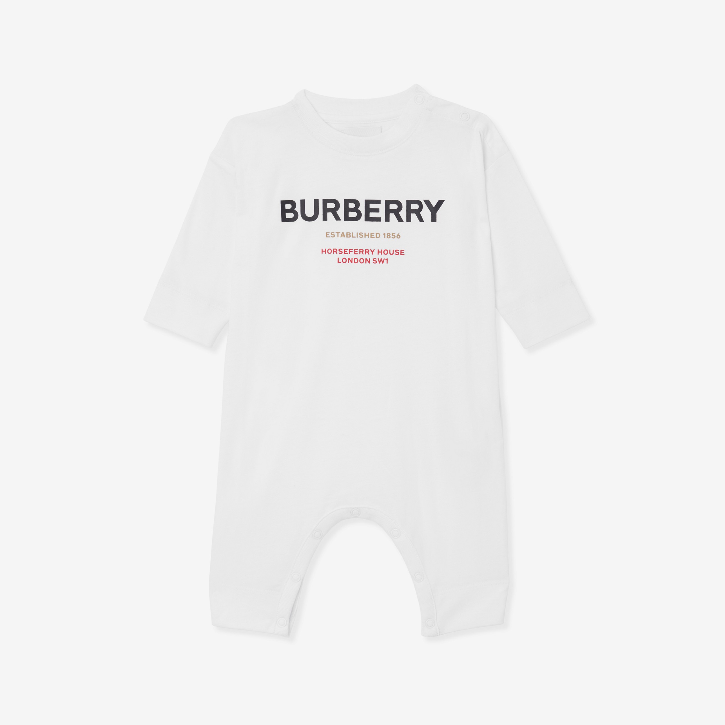 Horseferry Print Cotton Jumpsuit in White - Children | Burberry® Official - 1