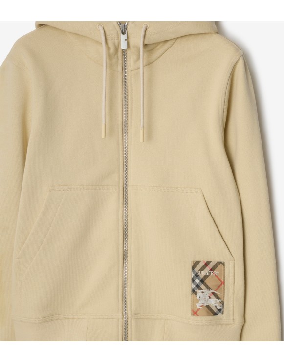 Felpa con cappuccio e cerniera in cotone con etichetta Check