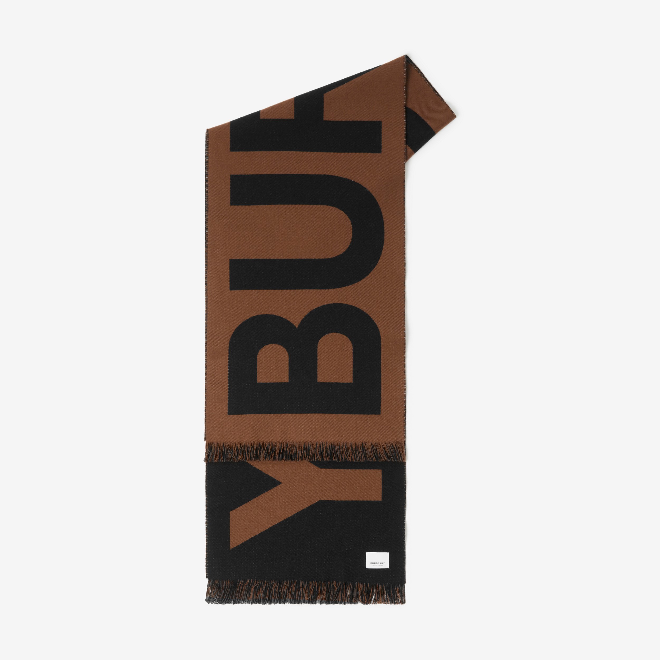 Logo Wool Jacquard Scarf in Dark Birch Brown/black | Burberry® Official - 2