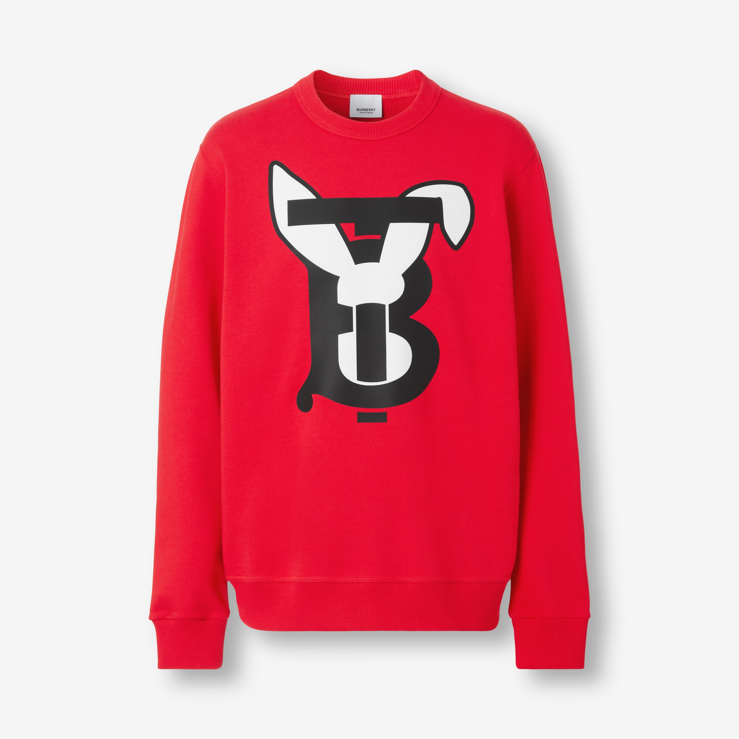 Rabbit Print Cotton Sweatshirt in Bright Red - Men | Burberry® Official - 1