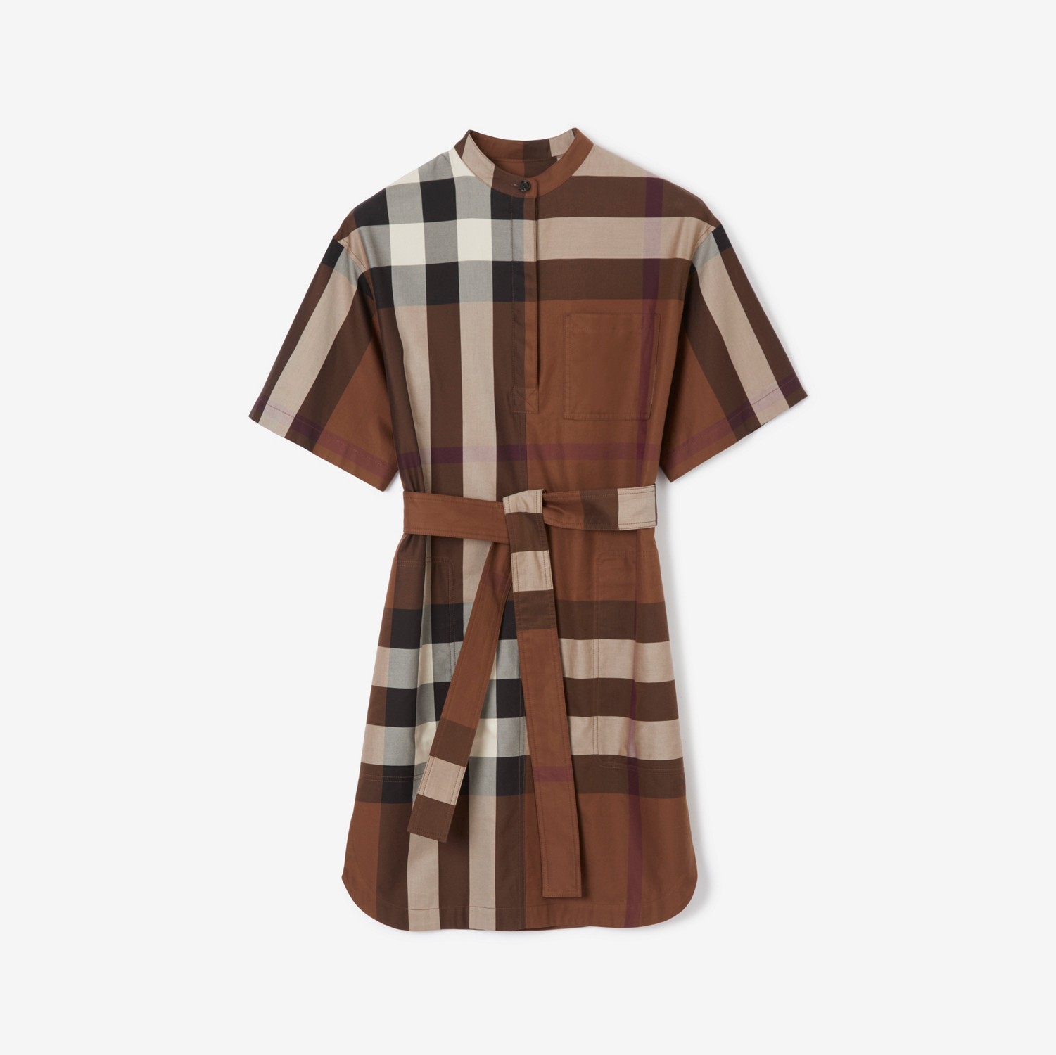 Check Cotton Tie-waist Shirt Dress in Dark Birch Brown - Women | Burberry® Official