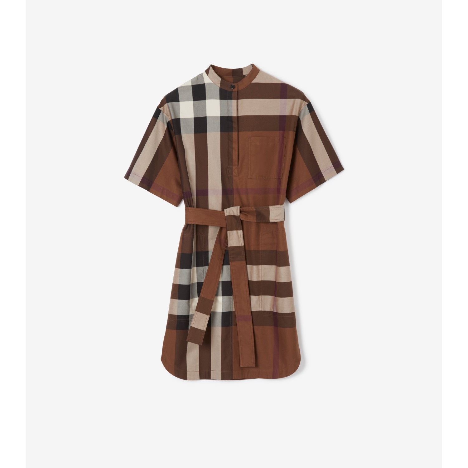 Robe chemise ceintur e en coton Check Bouleau Brun Sombre Femme Site officiel Burberry