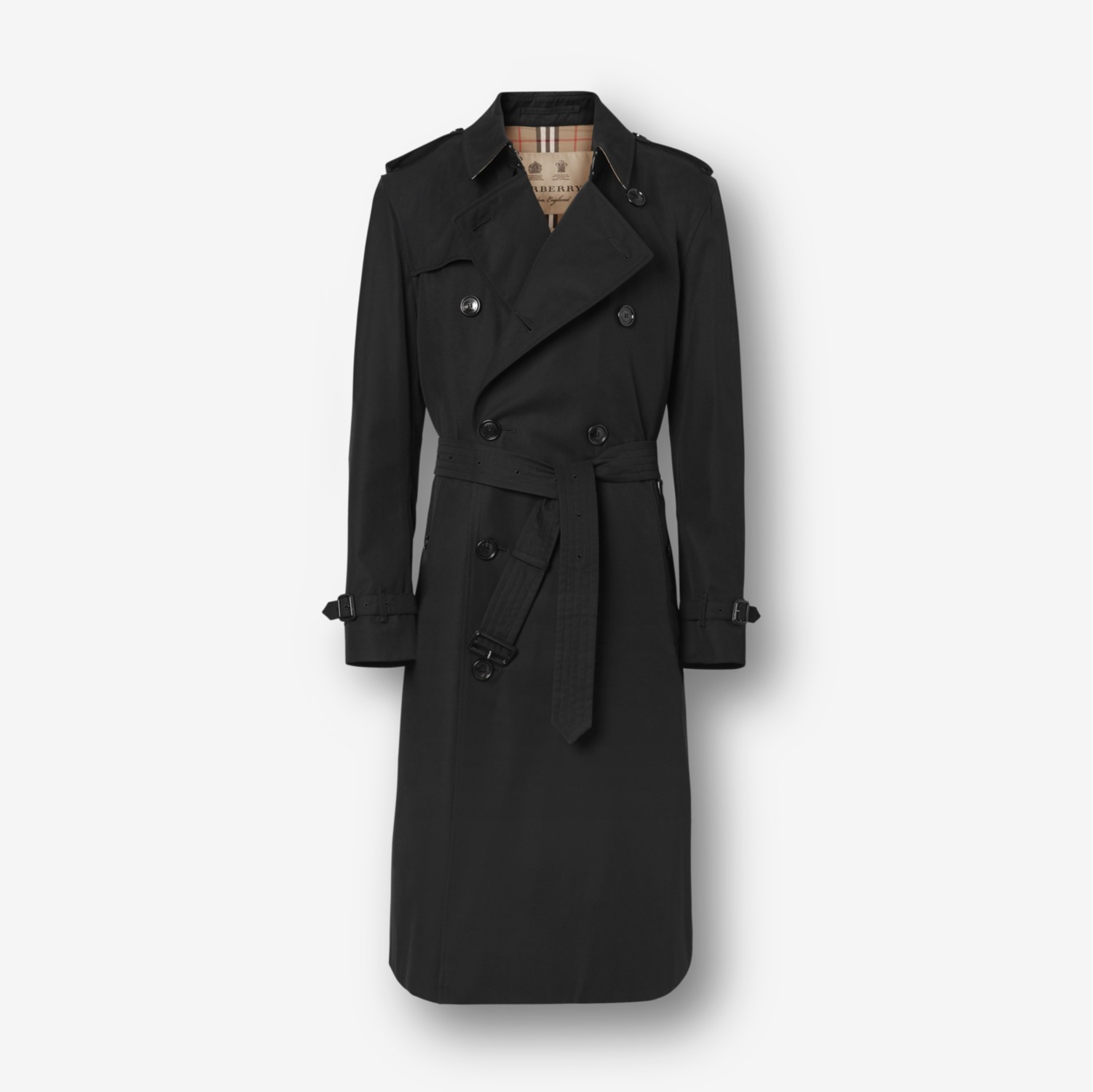 The Long Kensington Heritage Trench Coat in Black Men Cotton