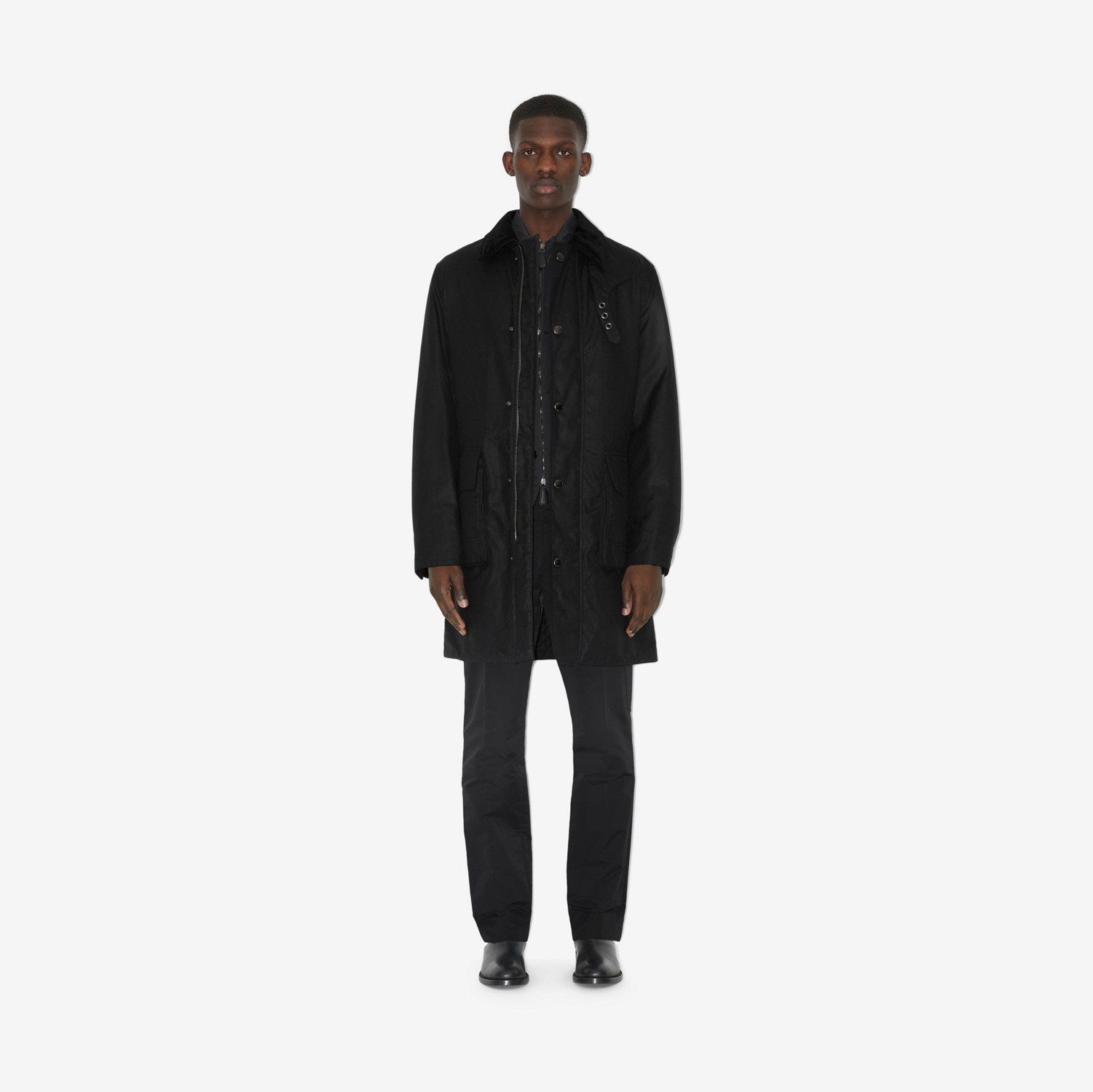 EKD Motif Waxed Cotton Car Coat in Black - Men | Burberry® Official