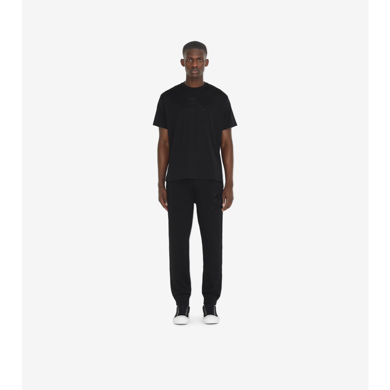 Check Trim Cotton Jogging Pants in Black/archive beige - Men