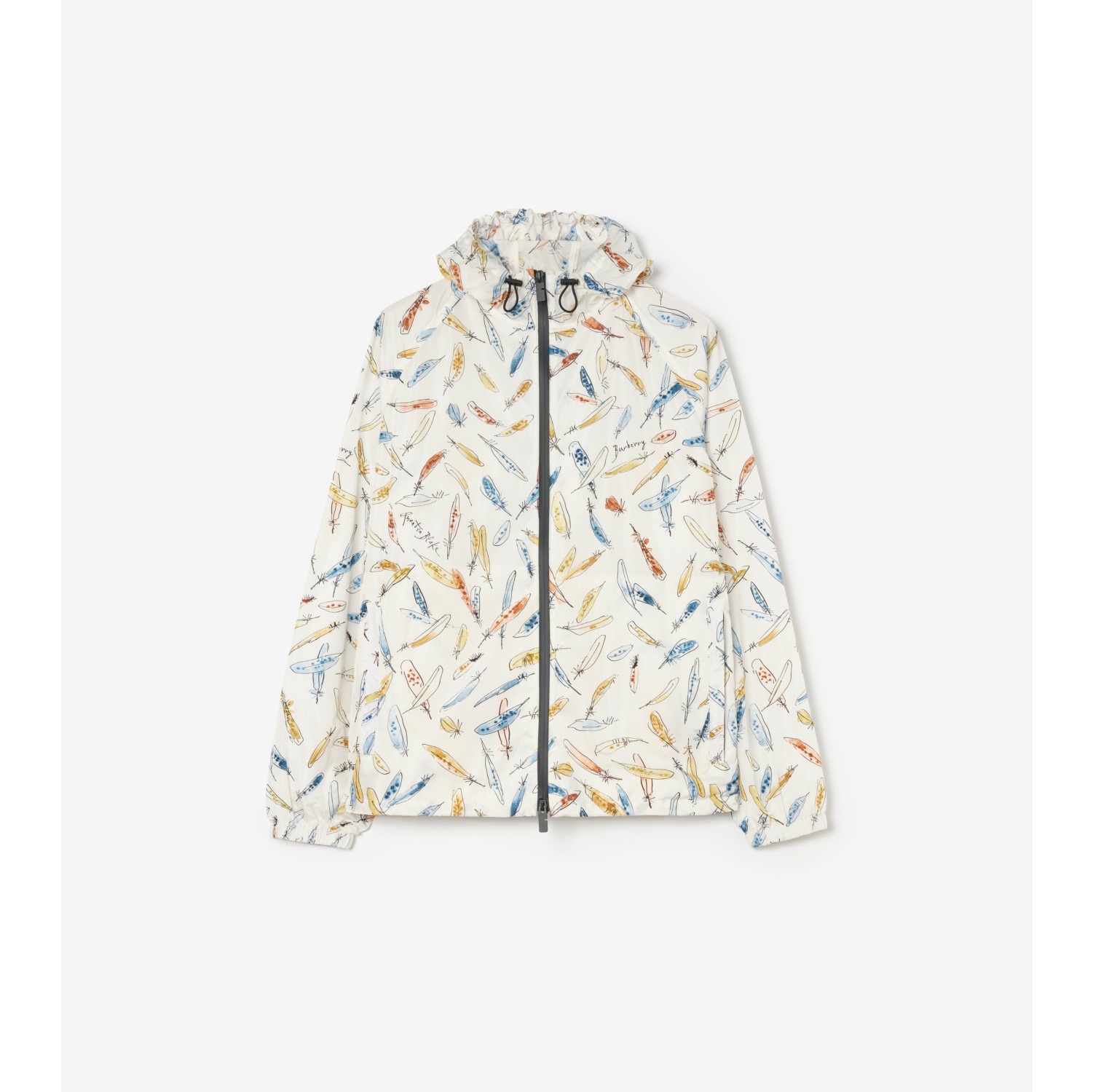 Feather Print Nylon Clapton Hooded Jacket