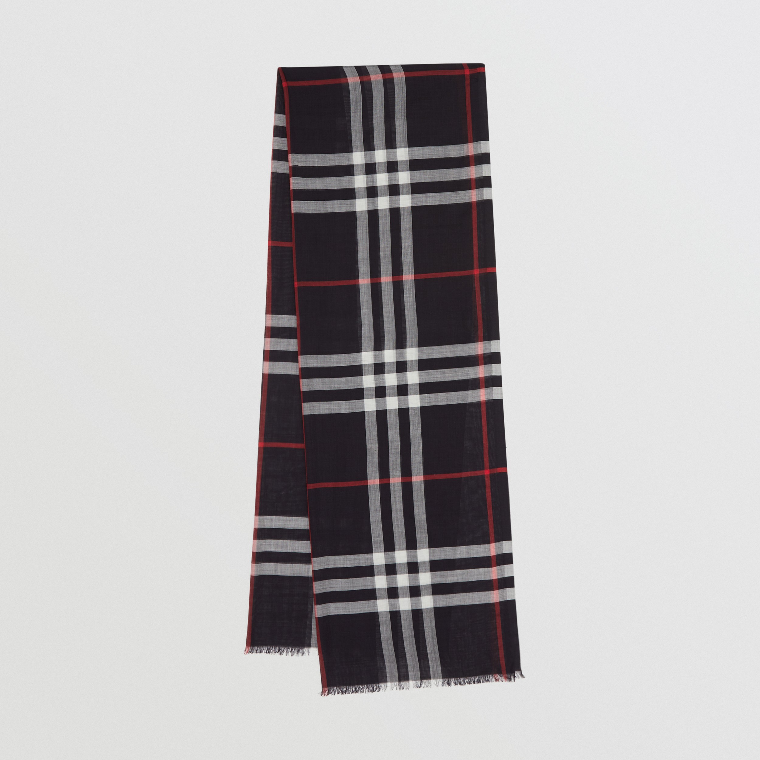 Lightweight Check Wool Silk Scarf in Navy | Burberry® Official - 1