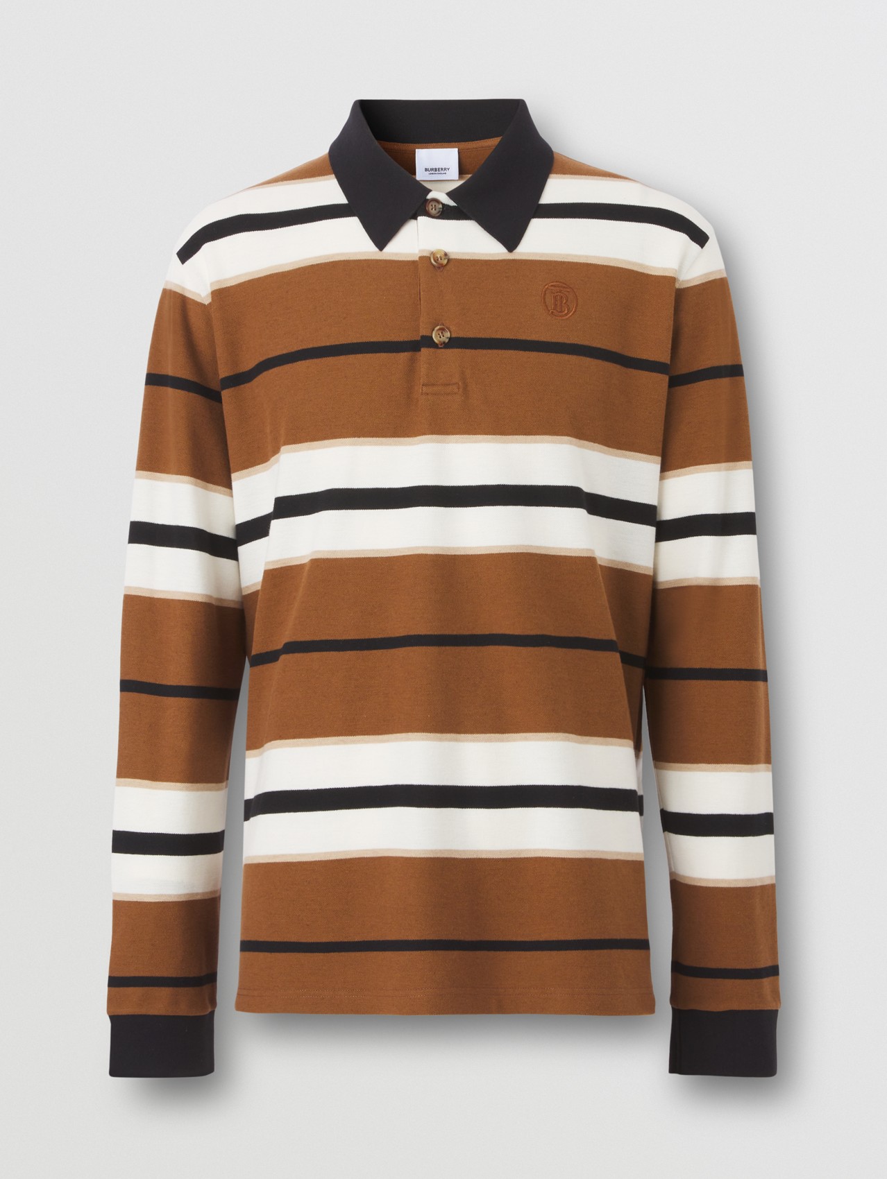 Monogram Motif Cotton Cashmere Polo Shirt in Warm Walnut
