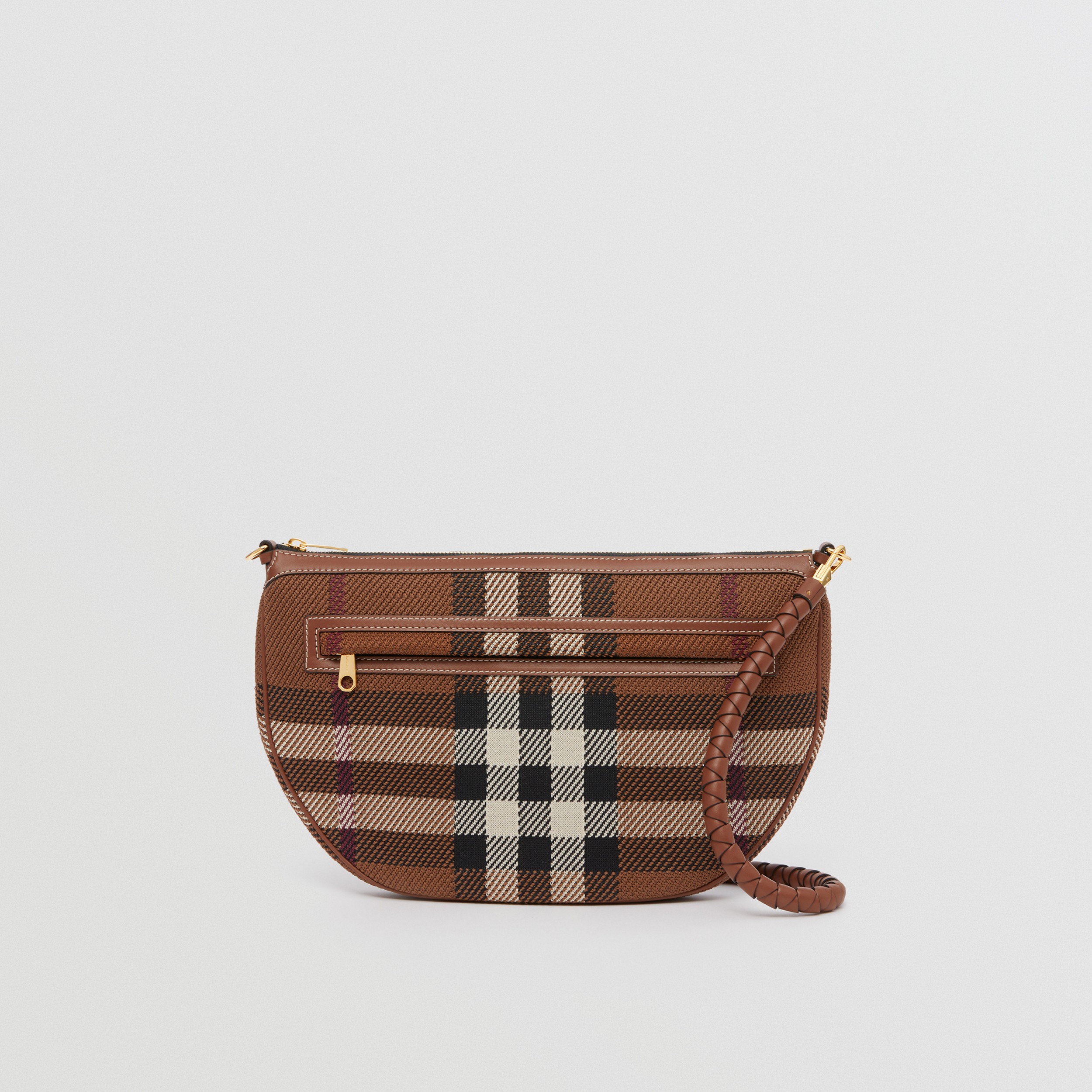 Knitted Check and Leather Large Olympia Pouch in Dark Birch Brown - Women | Burberry® Official - 4